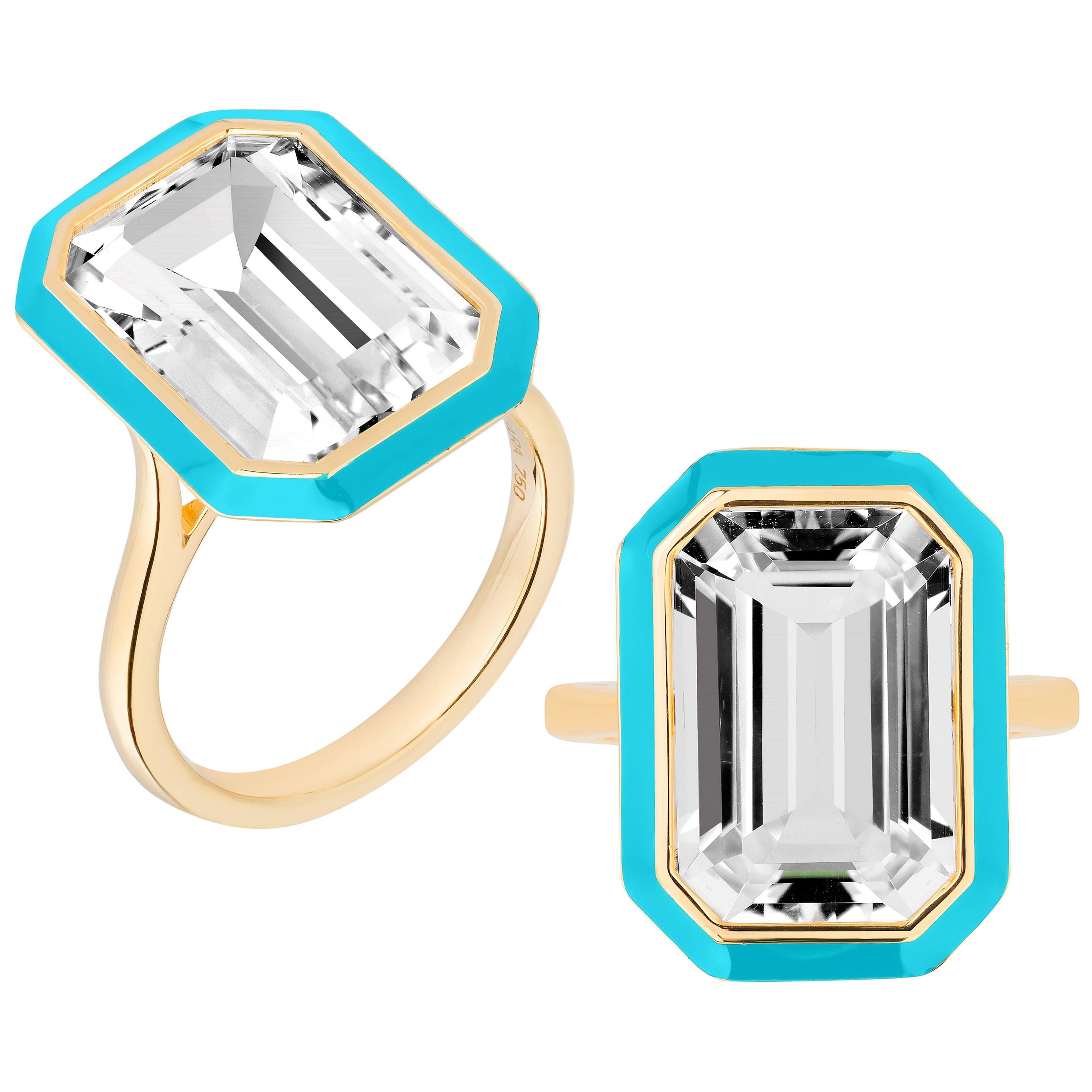Goshwara Rock Crystal Emerald Cut in a Bezel Setting Ring . For Sale