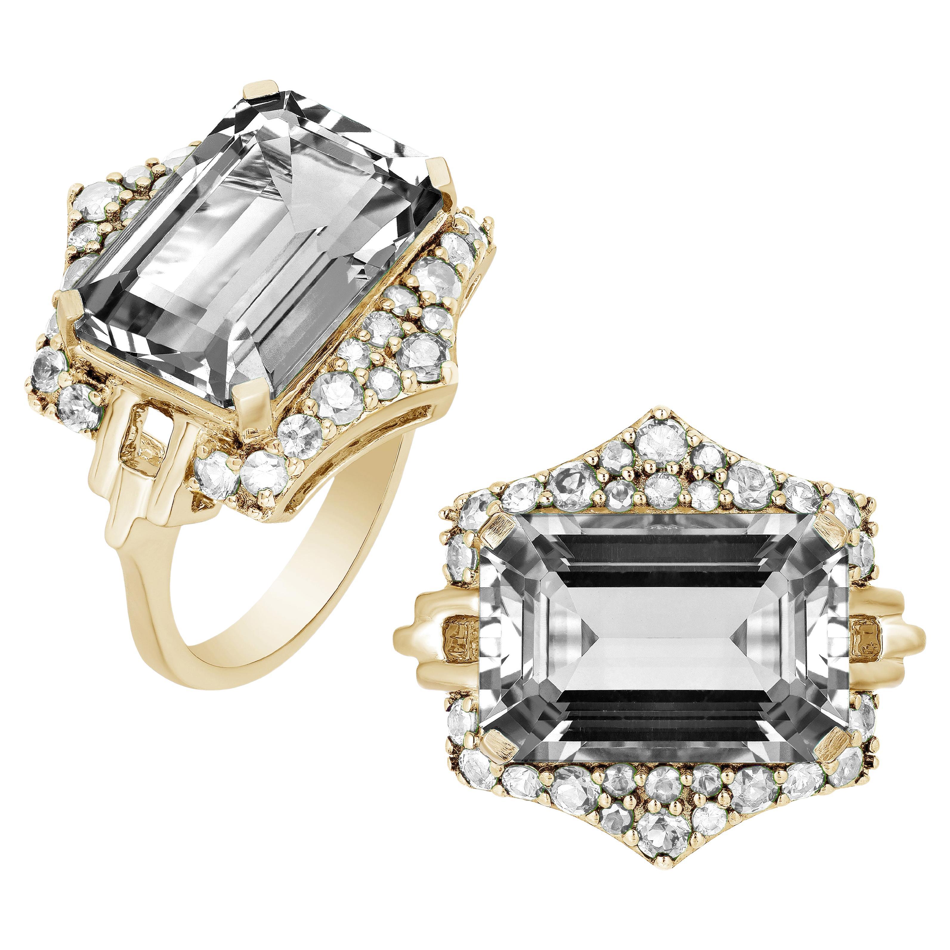 Goshwara Rock Crystal Emerald Cut Ring with Diamonds