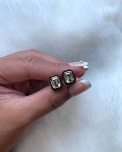 Goshwara Rock Crystal Emerald Cut Studs with Black Enamel Earrings