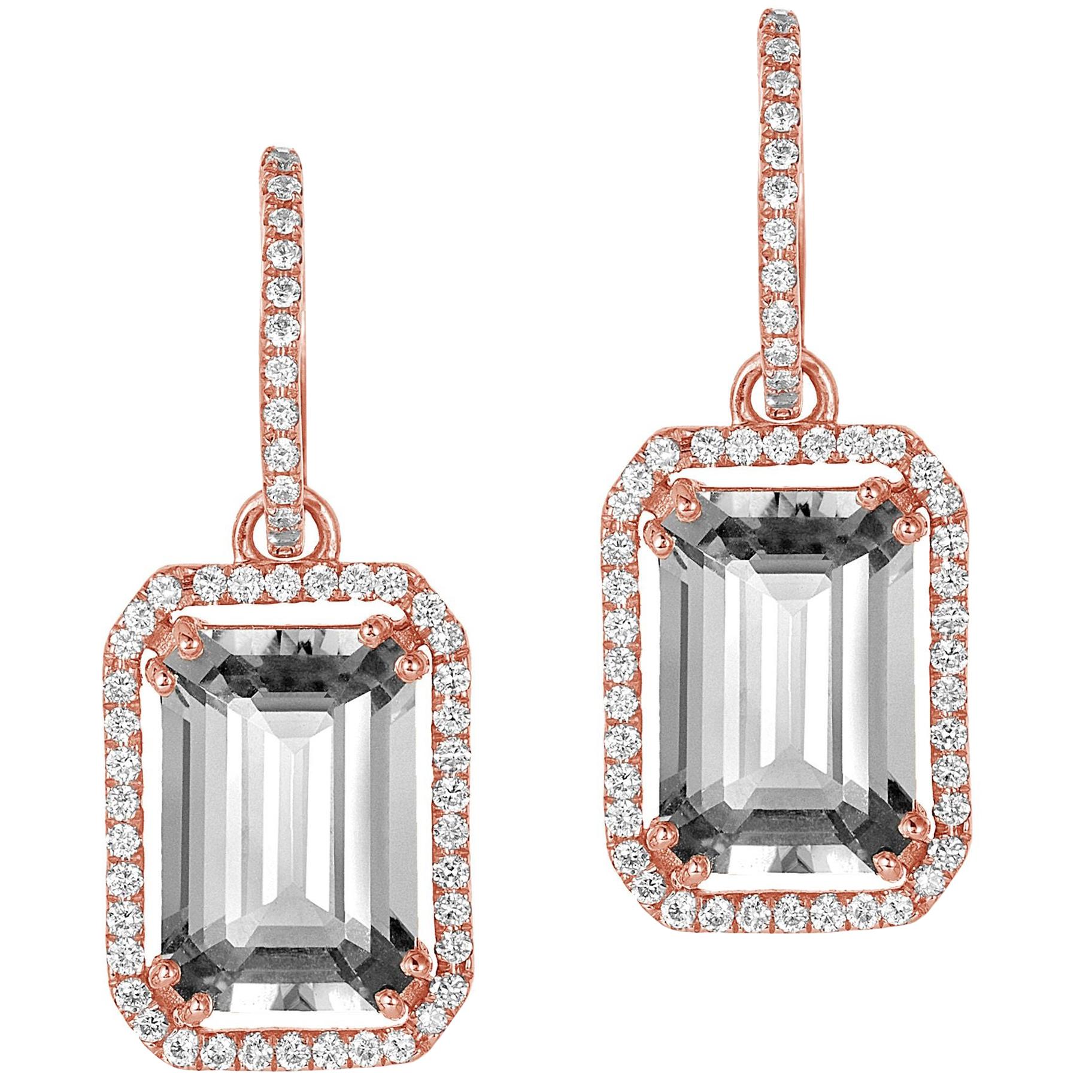 Goshwara Emerald Cut Rock Crystal And Diamond Trim Earrings