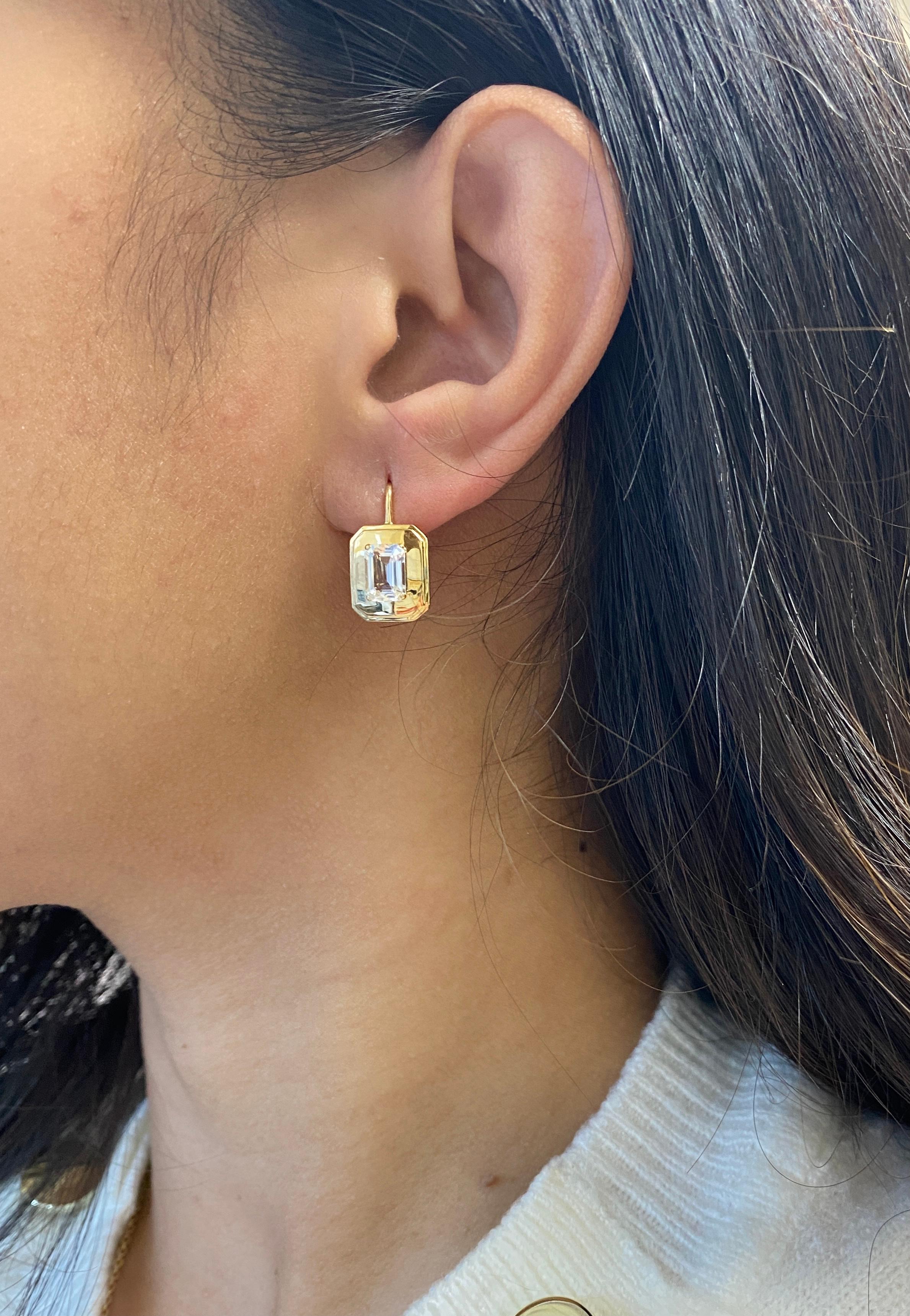Contemporary Goshwara Rock Crystal Emerald Cut with Gold Earrings