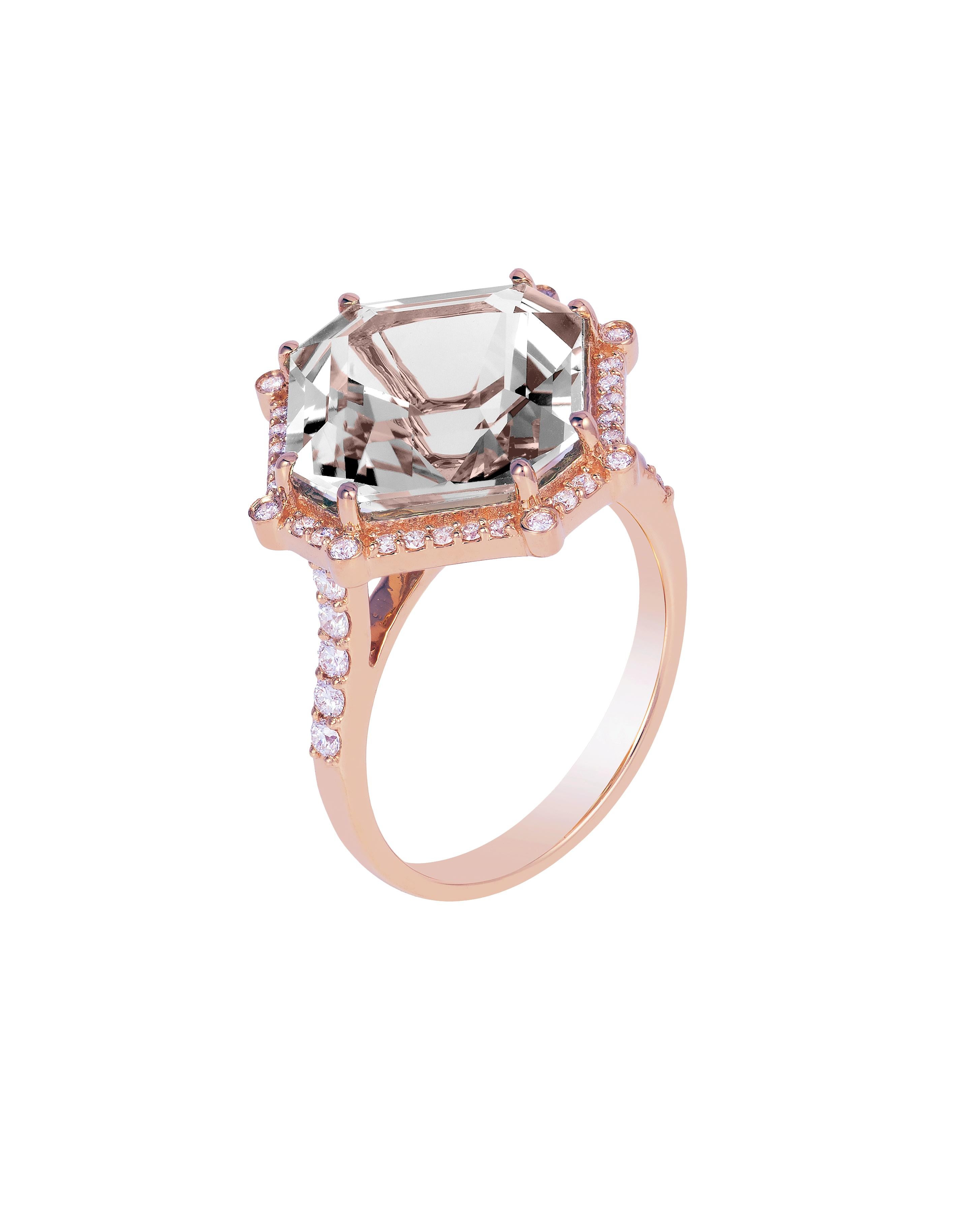 Rock Crystal Octagon Ring in 18K Rose Gold with Diamonds from 'Gossip' Collection

Stone Size: 12 x 12 mm 

Diamonds: G-H / VS, Approx Wt:0.36 Cts