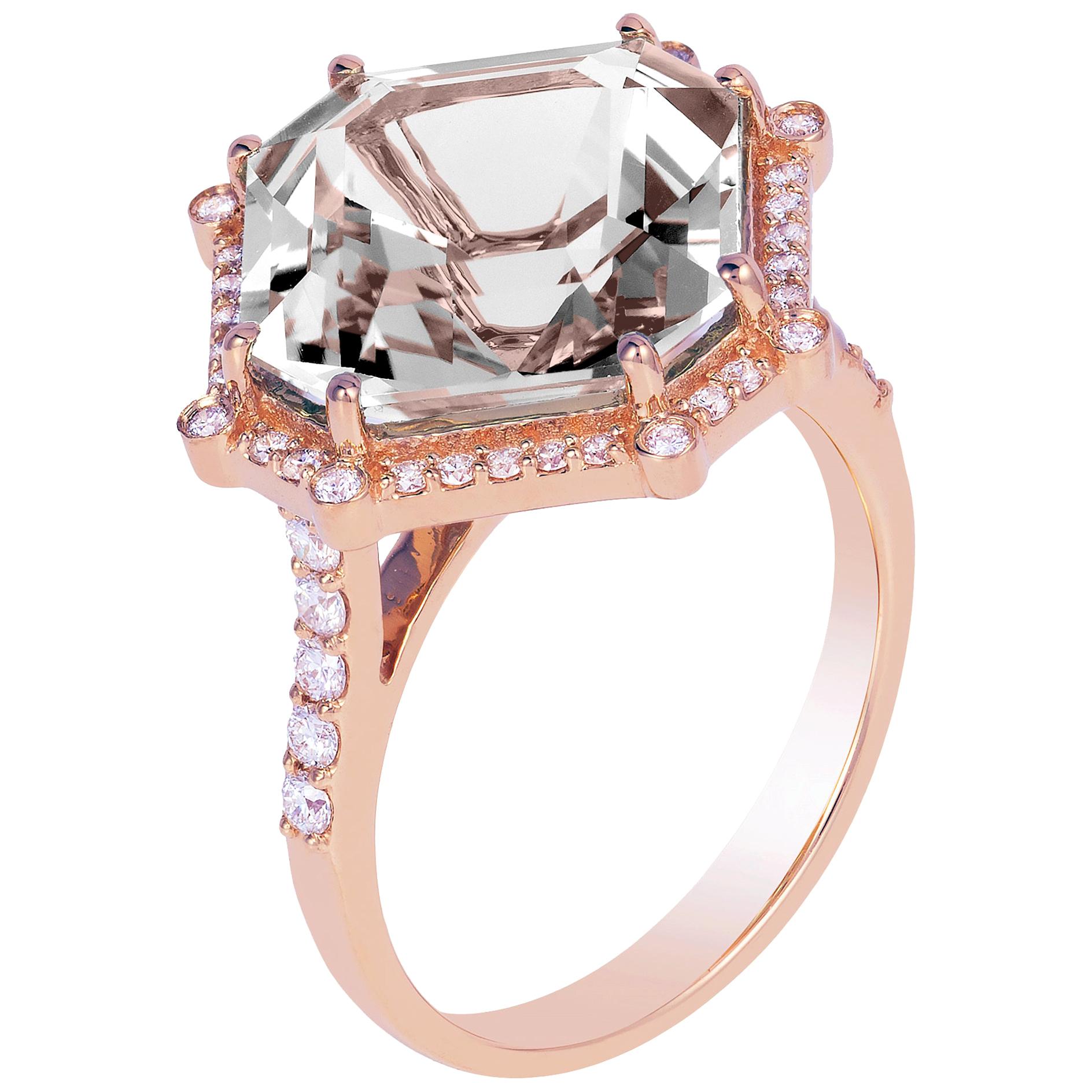 Goshwara Rock Crystal Octagon and Diamond Ring For Sale
