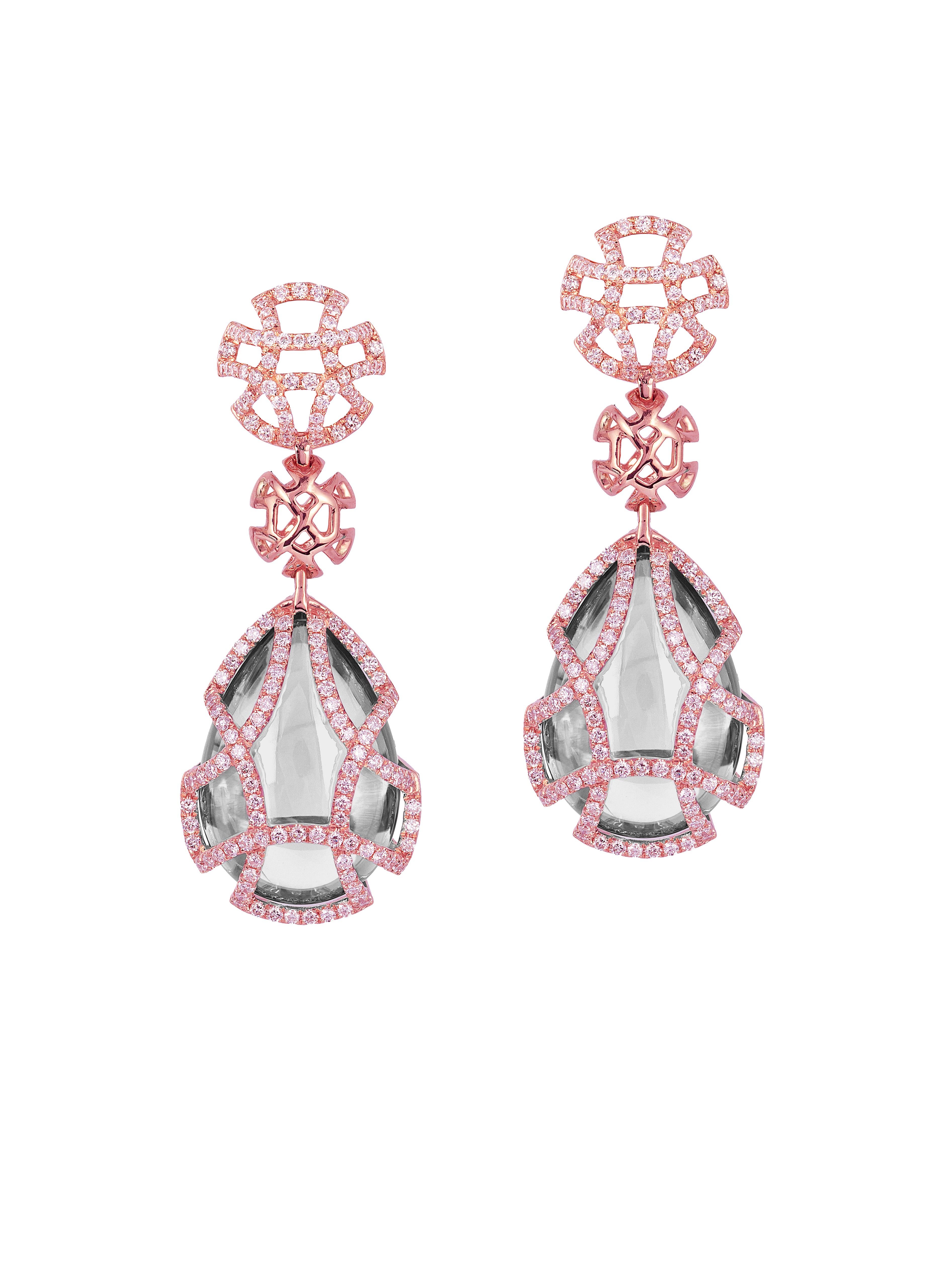 Bague octogonale en cristal de roche en or rose 18 carats avec diamants de la collection 