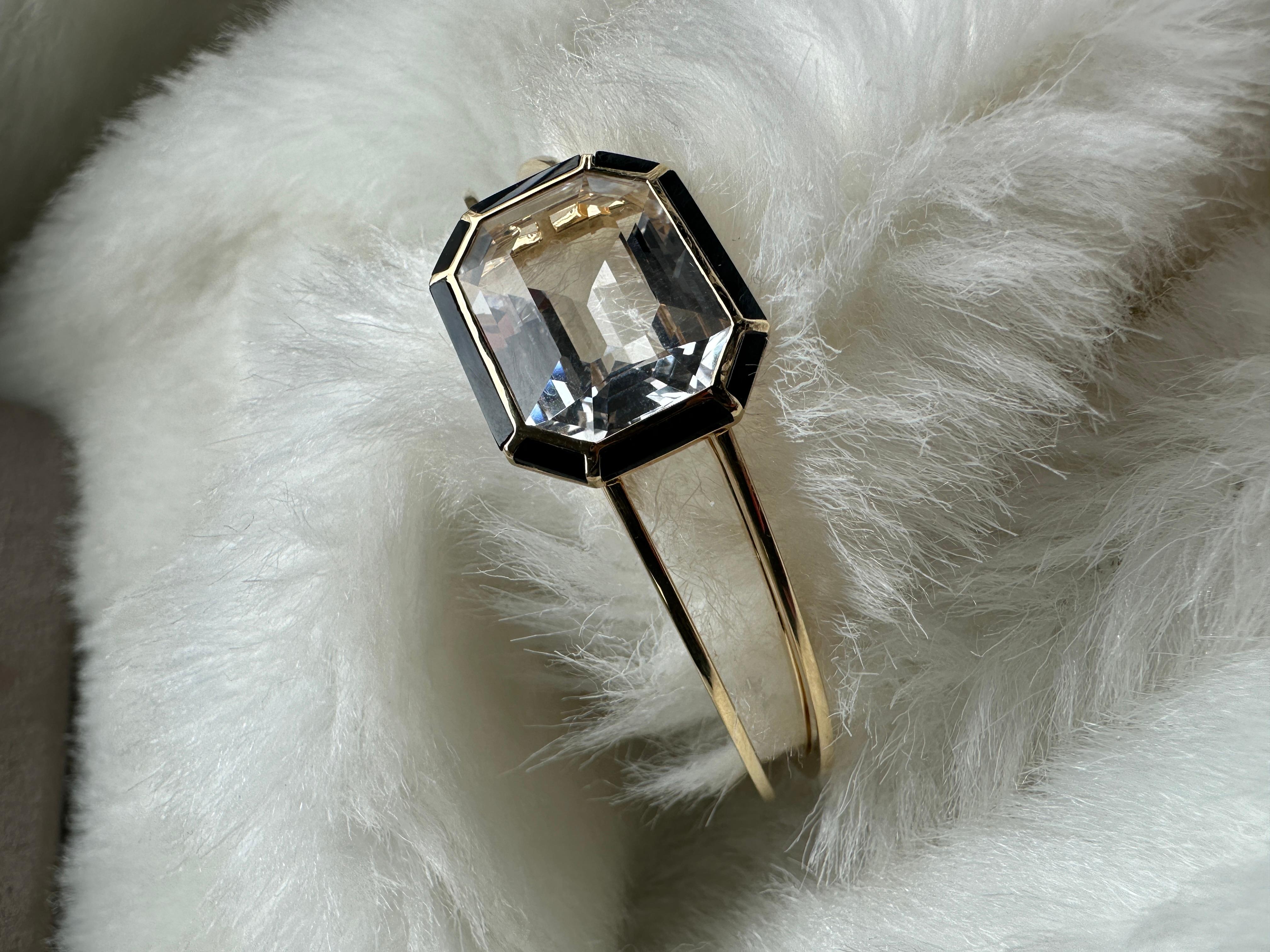 Goshwara Rock Crystal & Onyx Inlay Emerald Cut Cuff  For Sale 1