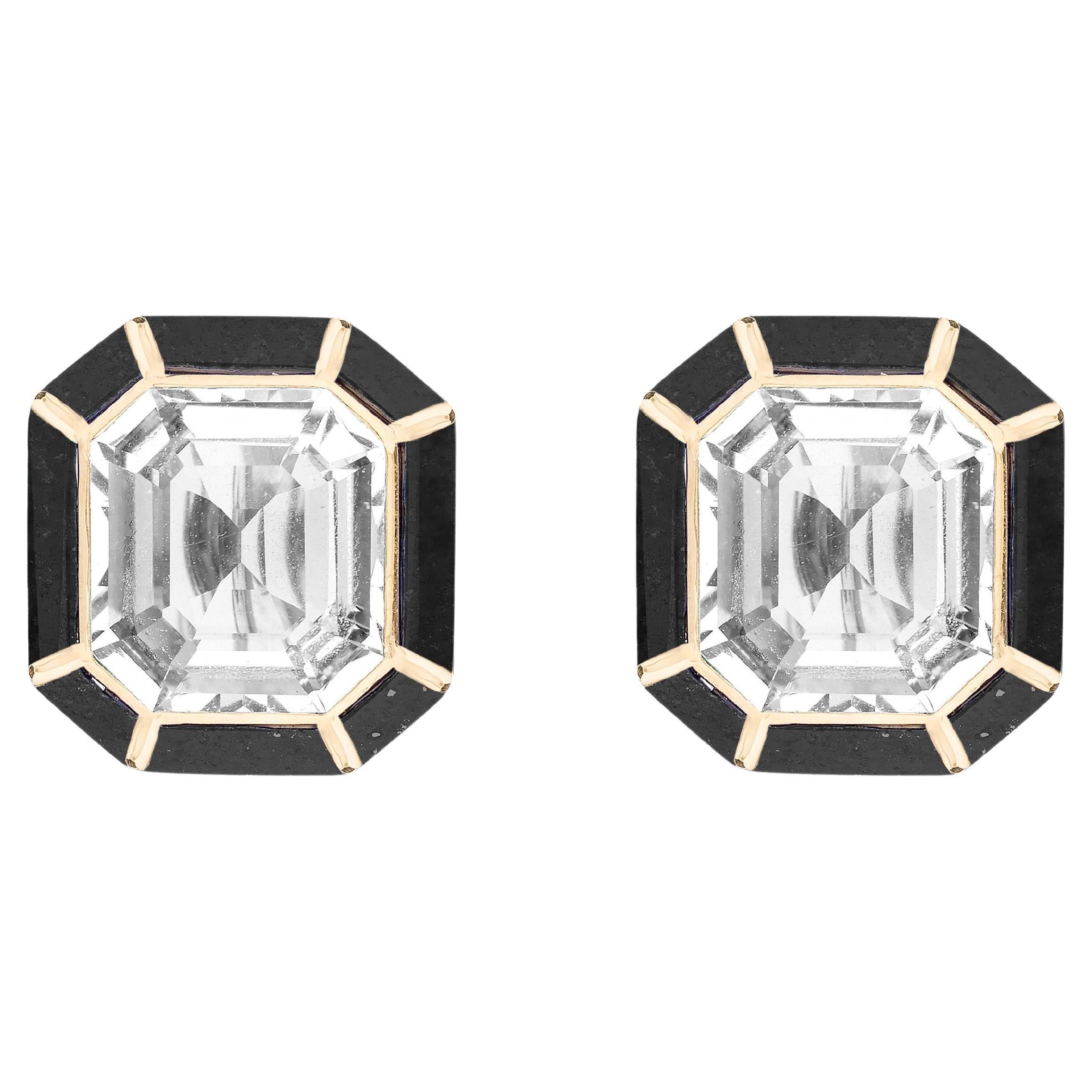 Goshwara Rock Crystal & Onyx Inlay Stud Earrings