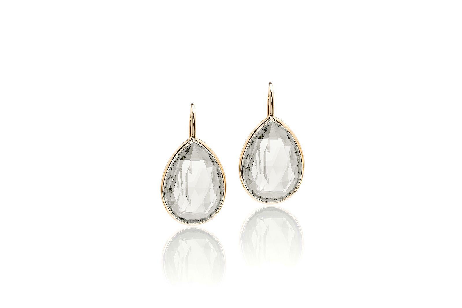 Rock Crystal Pear Shape Briolette Earrings on Wire in 18K Yellow Gold, from 'Gossip' Collection

Stone Size: 10 x 14 mm 

Gemstone Approx Wt: Rock Crystal  - 10.30 Carats