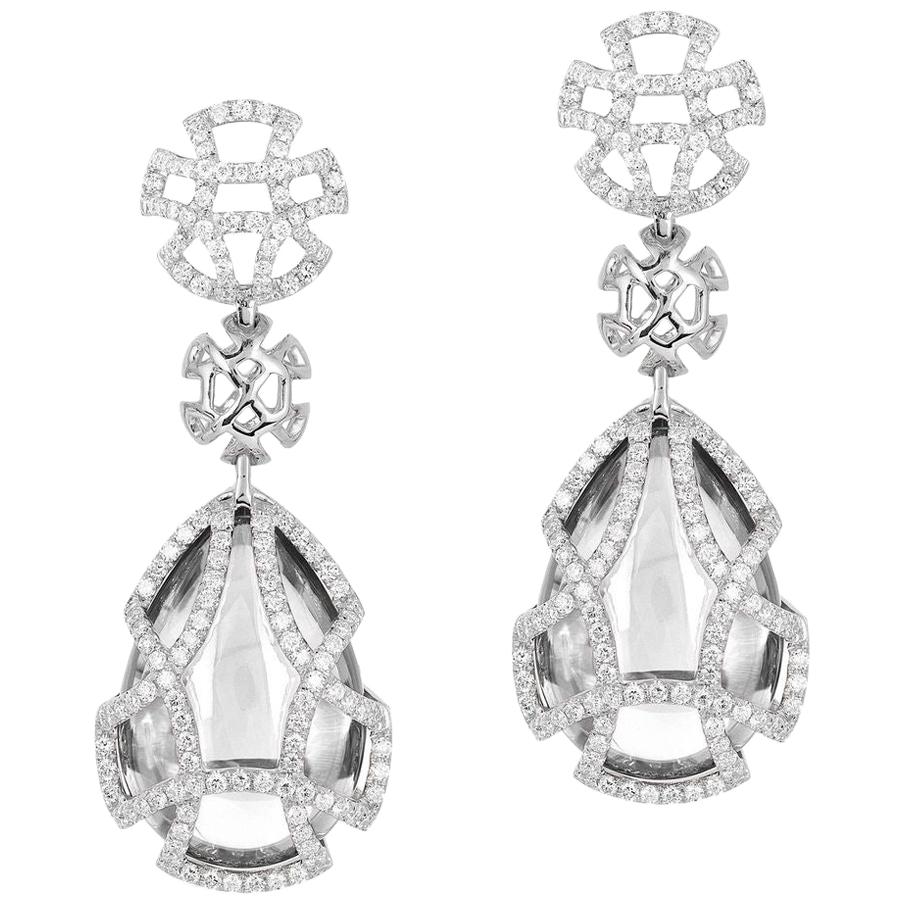 Goshwara Rock Crystal Teardrop and Diamond Earrings