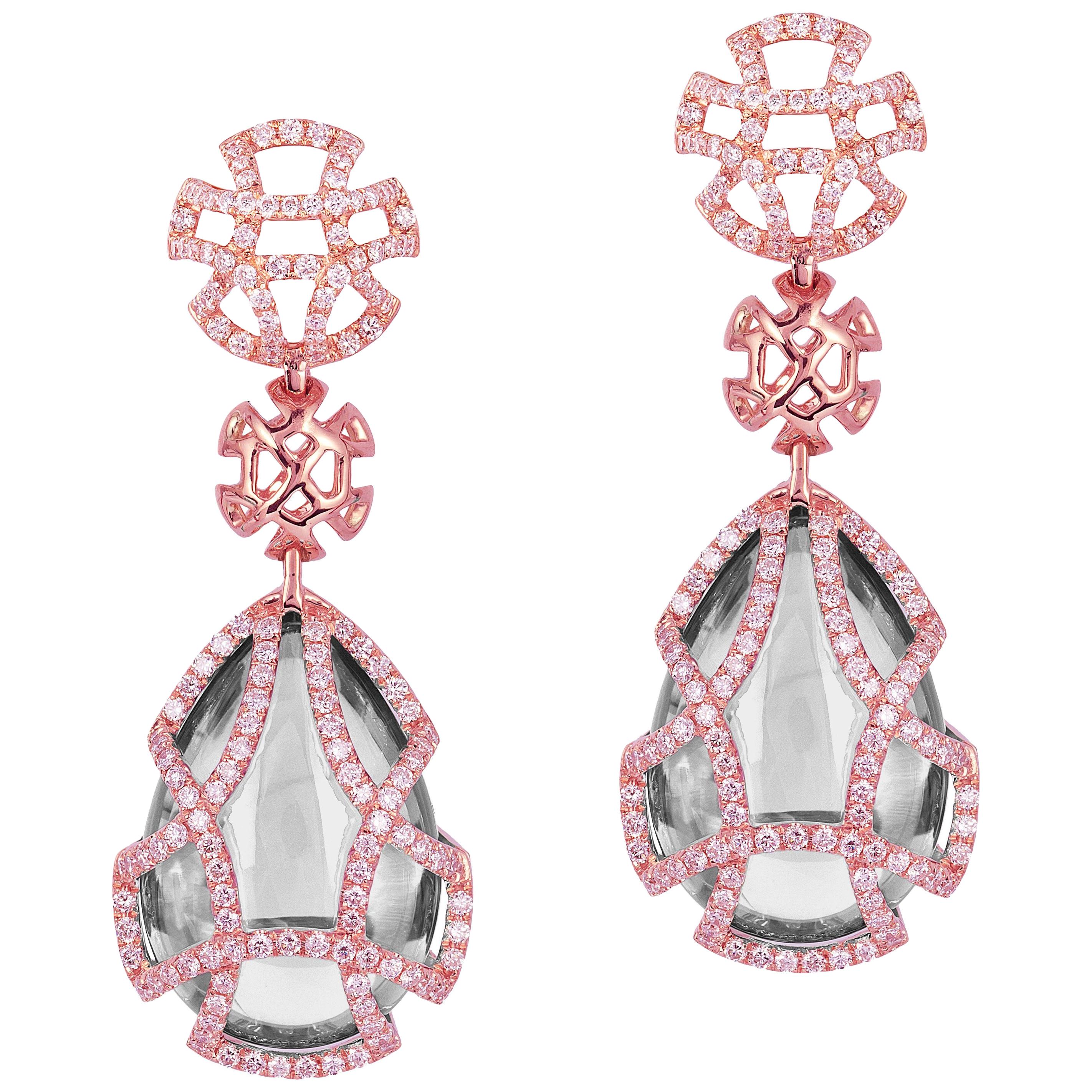 Goshwara Rock Crystal Teardrop and Diamond Earrings For Sale