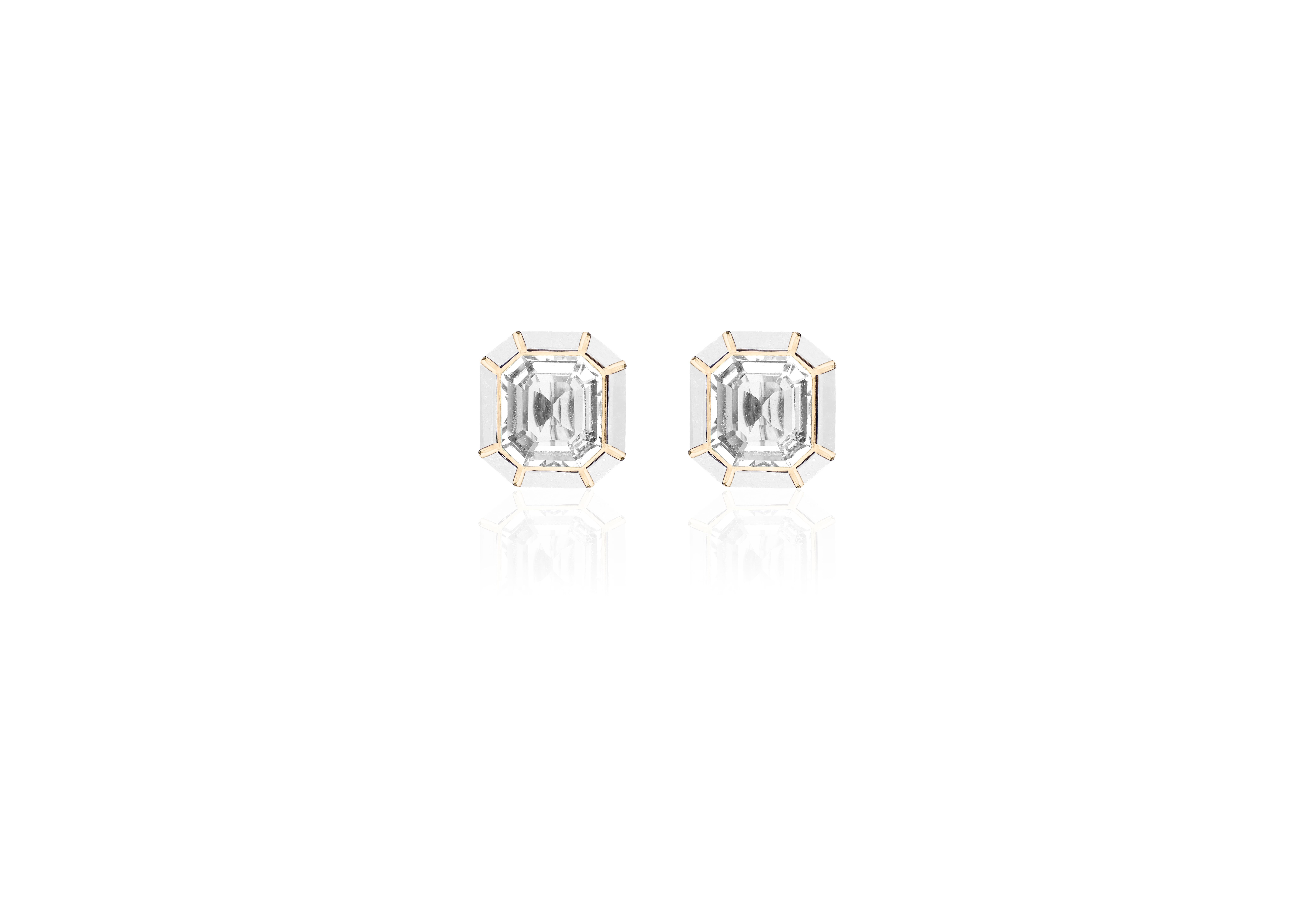 Contemporary Goshwara Rock Crystal & White Agate Inlay Stud Earrings For Sale