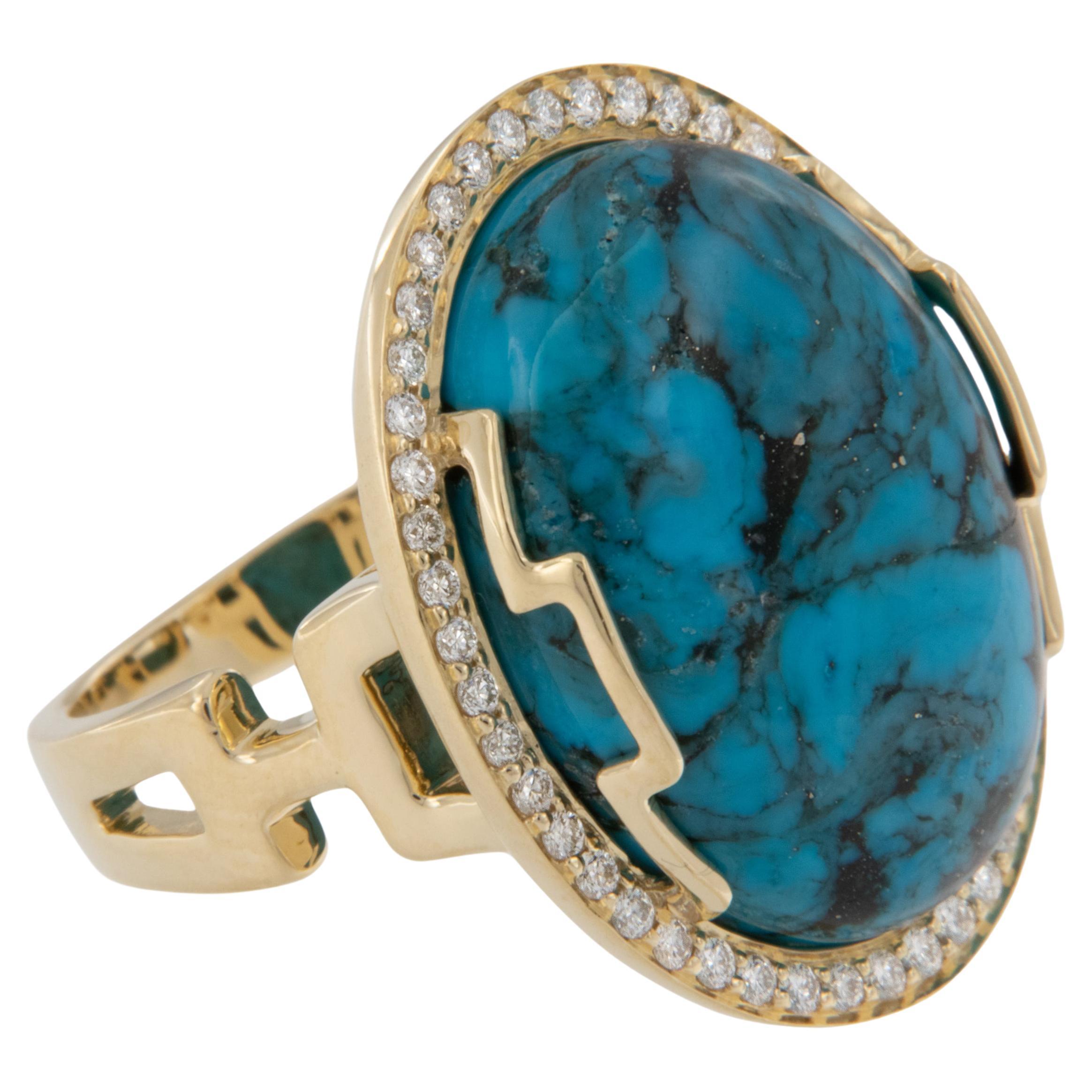 Goshwara Rock N Roll 18 Karat Yellow Gold Turquoise and Diamond Ring