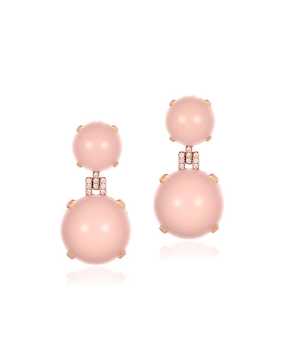 Goshwara Rose Quartz Cabochon and Diamond Earrings In New Condition For Sale In New York, NY