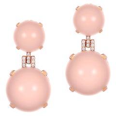 Boucles d'oreilles Goshwara en quartz rose cabochon et diamants