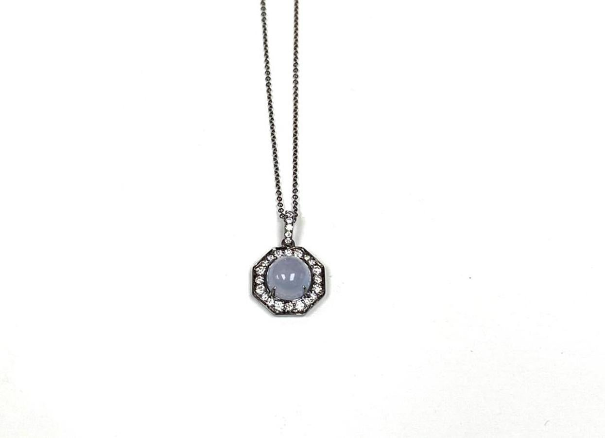Cabochon Goshwara Blue Chalcedony And Diamond Pendant For Sale