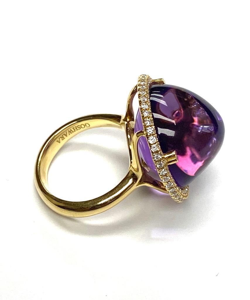 Contemporary Goshwara Round Cabochon Amethyst And Diamond Ring For Sale