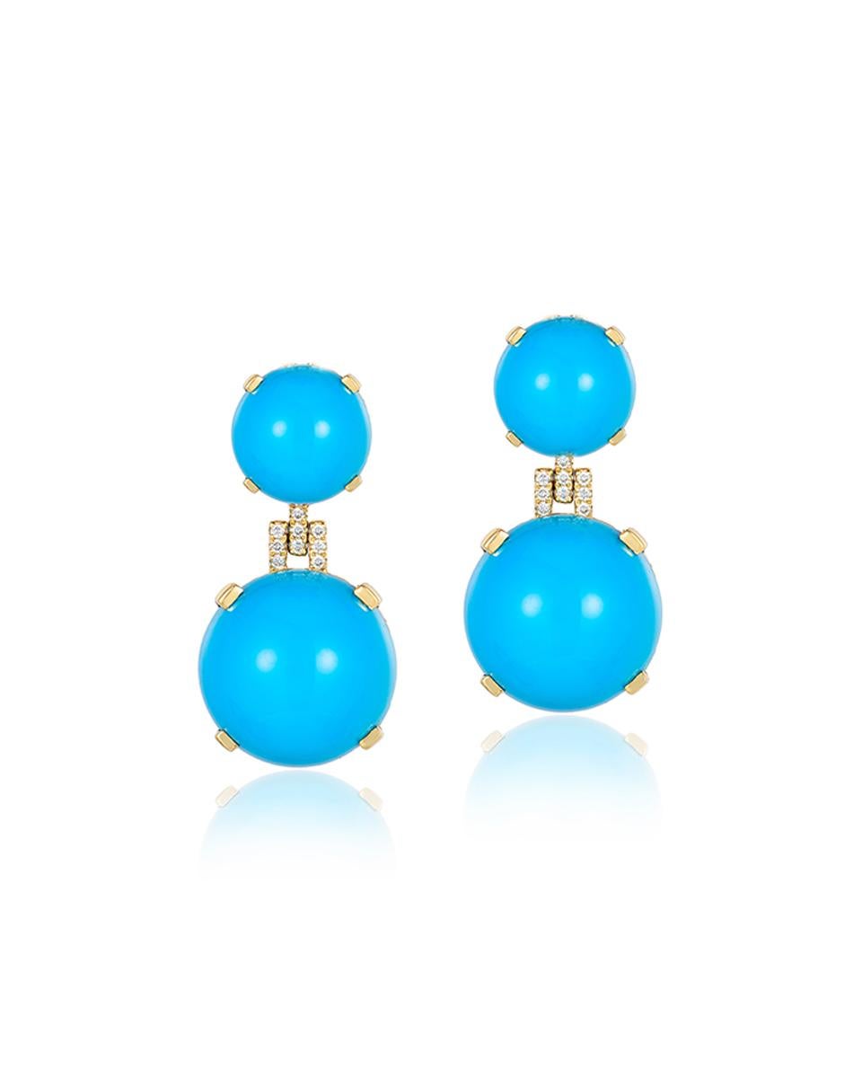 Contemporary Goshwara  Round Cabochon Turquoise And  Diamond Earrings