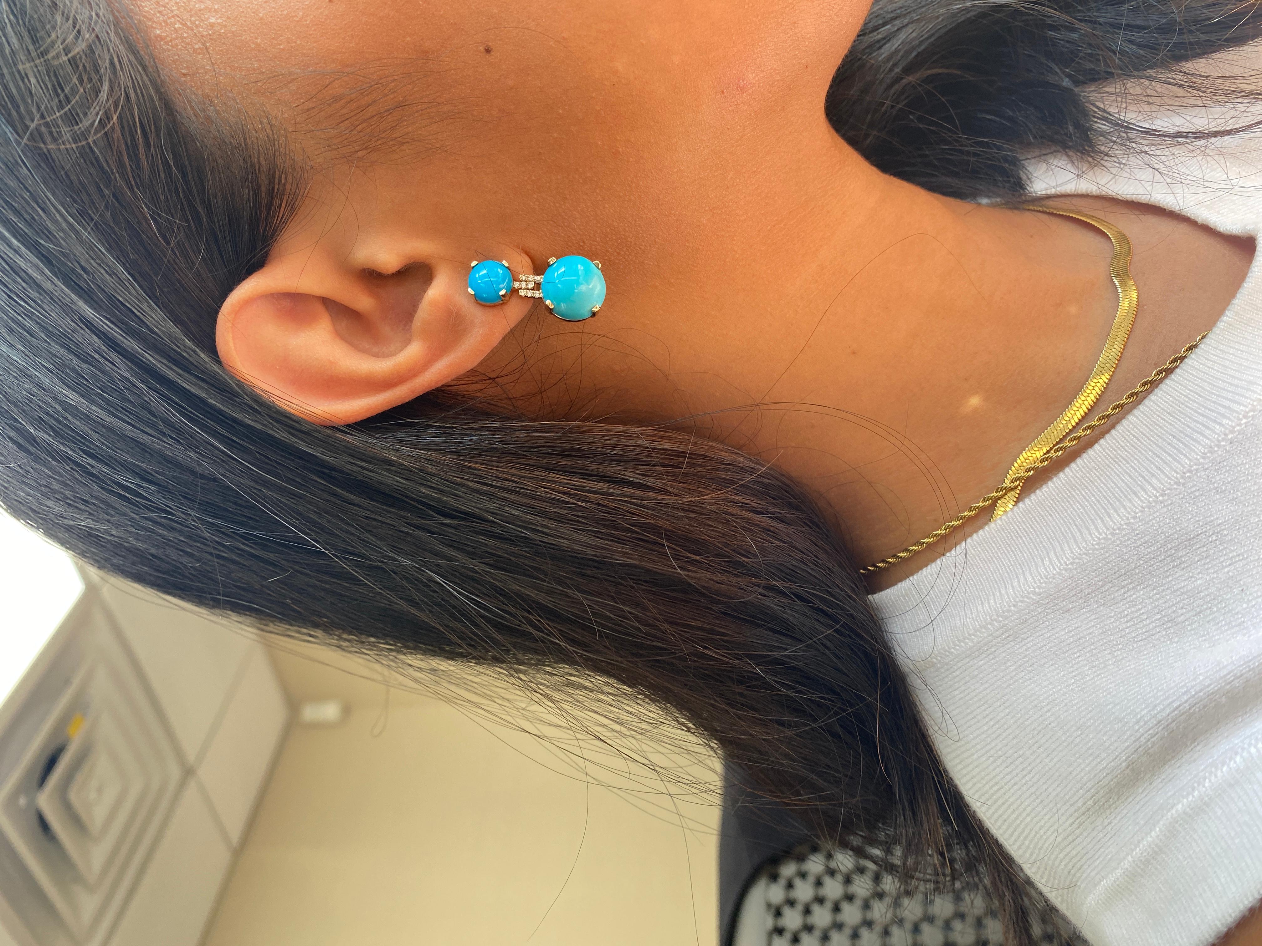 Women's Goshwara  Round Cabochon Turquoise And  Diamond Earrings