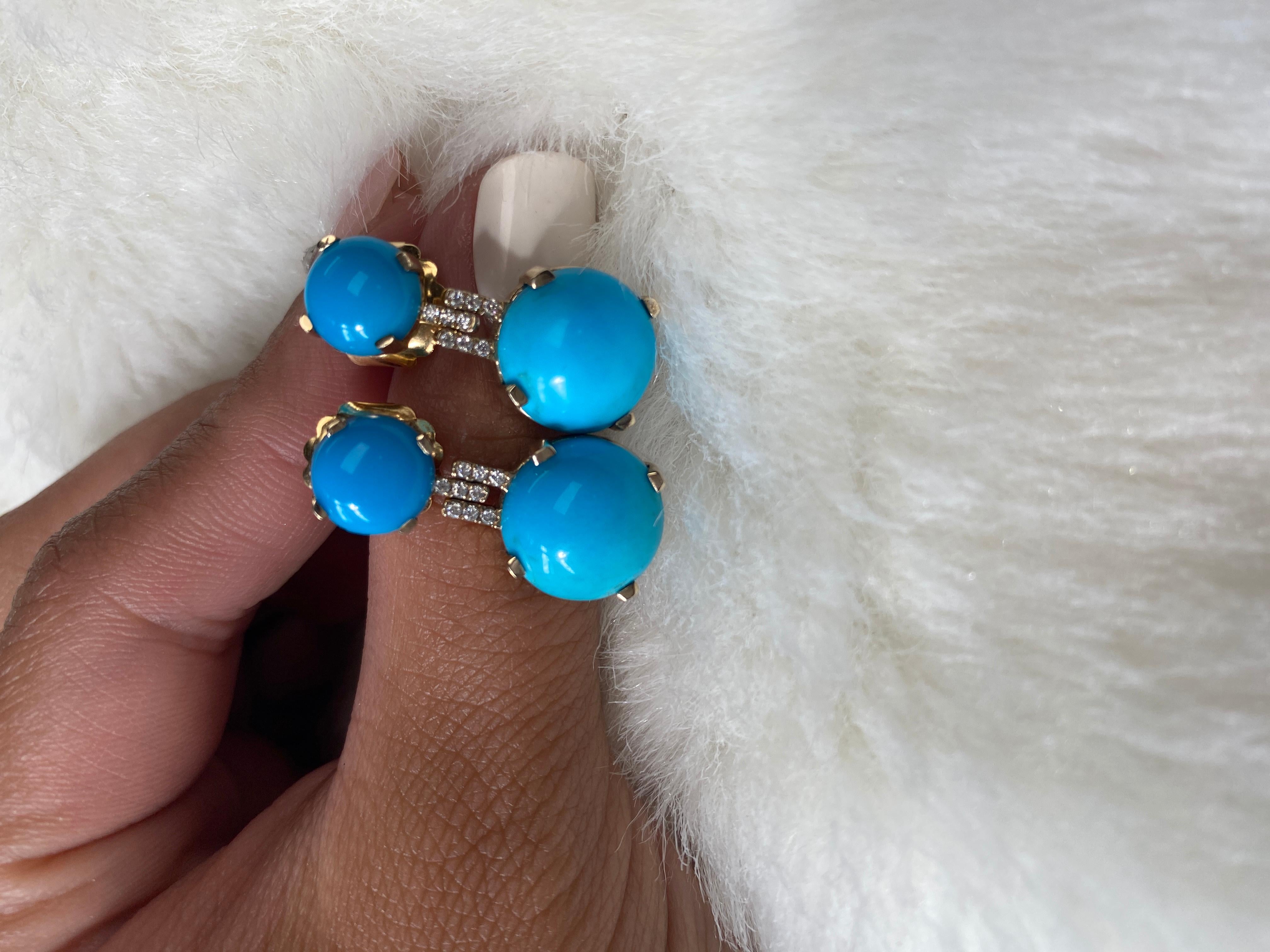 Goshwara  Round Cabochon Turquoise And  Diamond Earrings 1