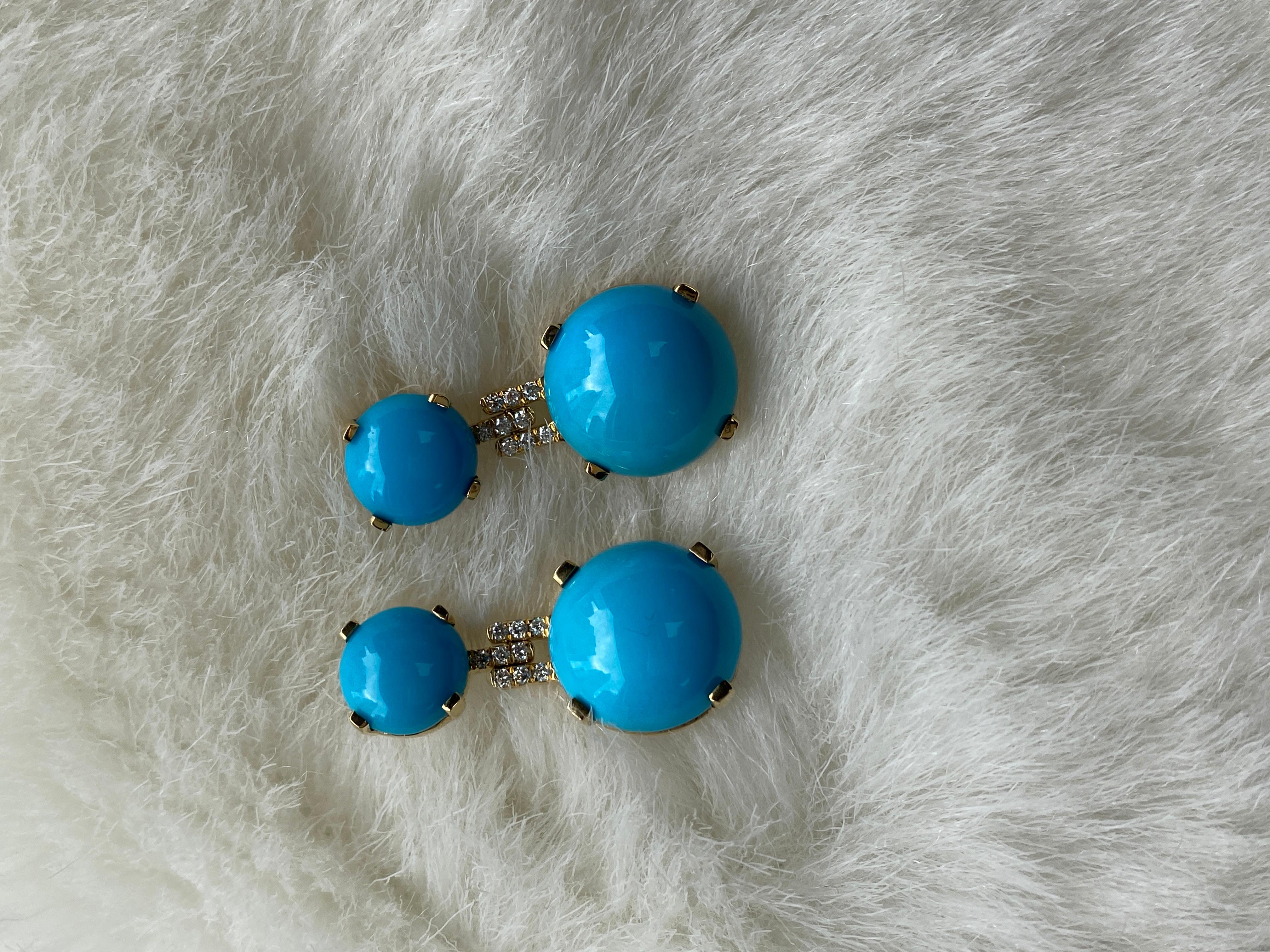 Goshwara  Round Cabochon Turquoise And  Diamond Earrings 2