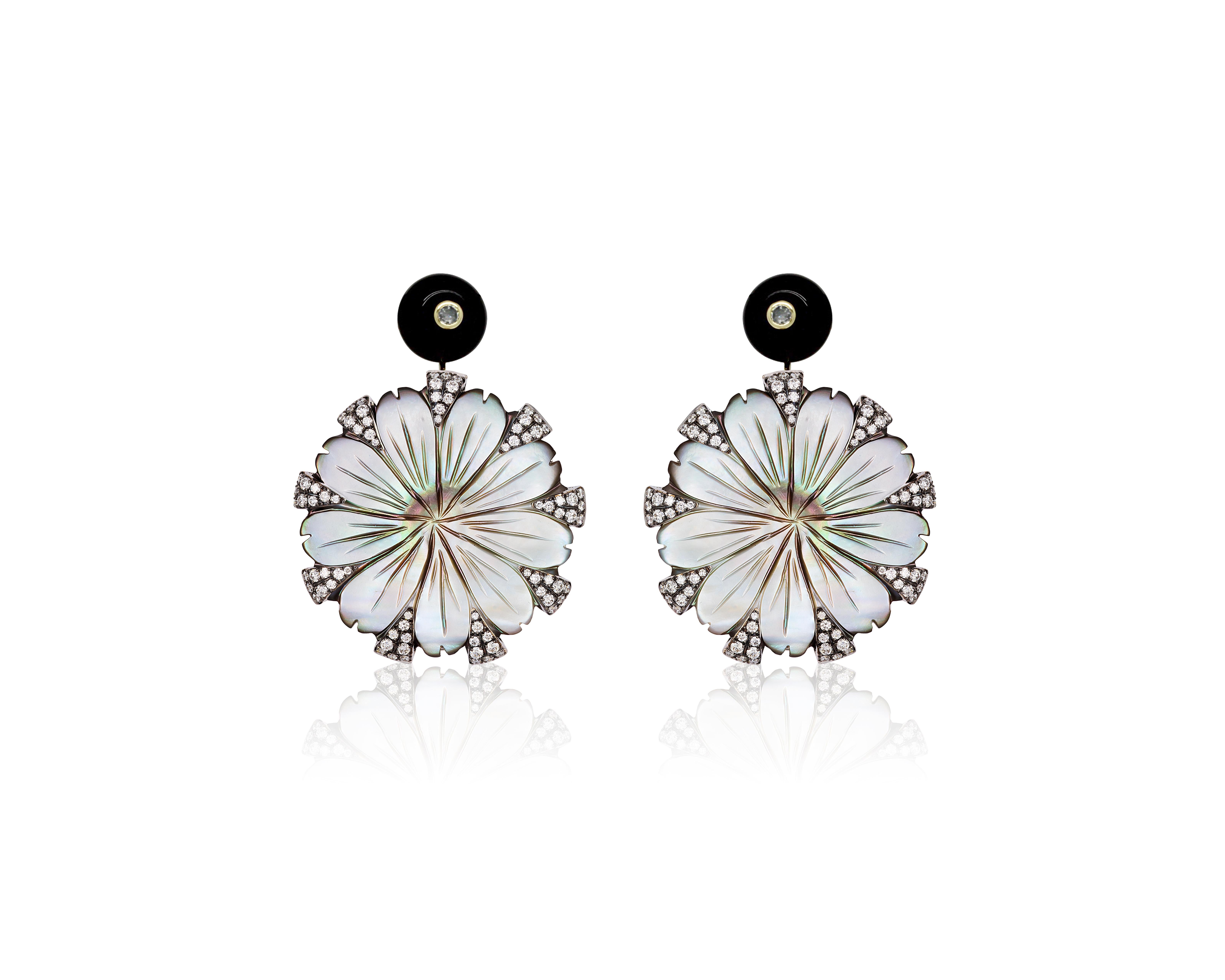 Goshwara Round Flower Earrings with Diamonds For Sale 1