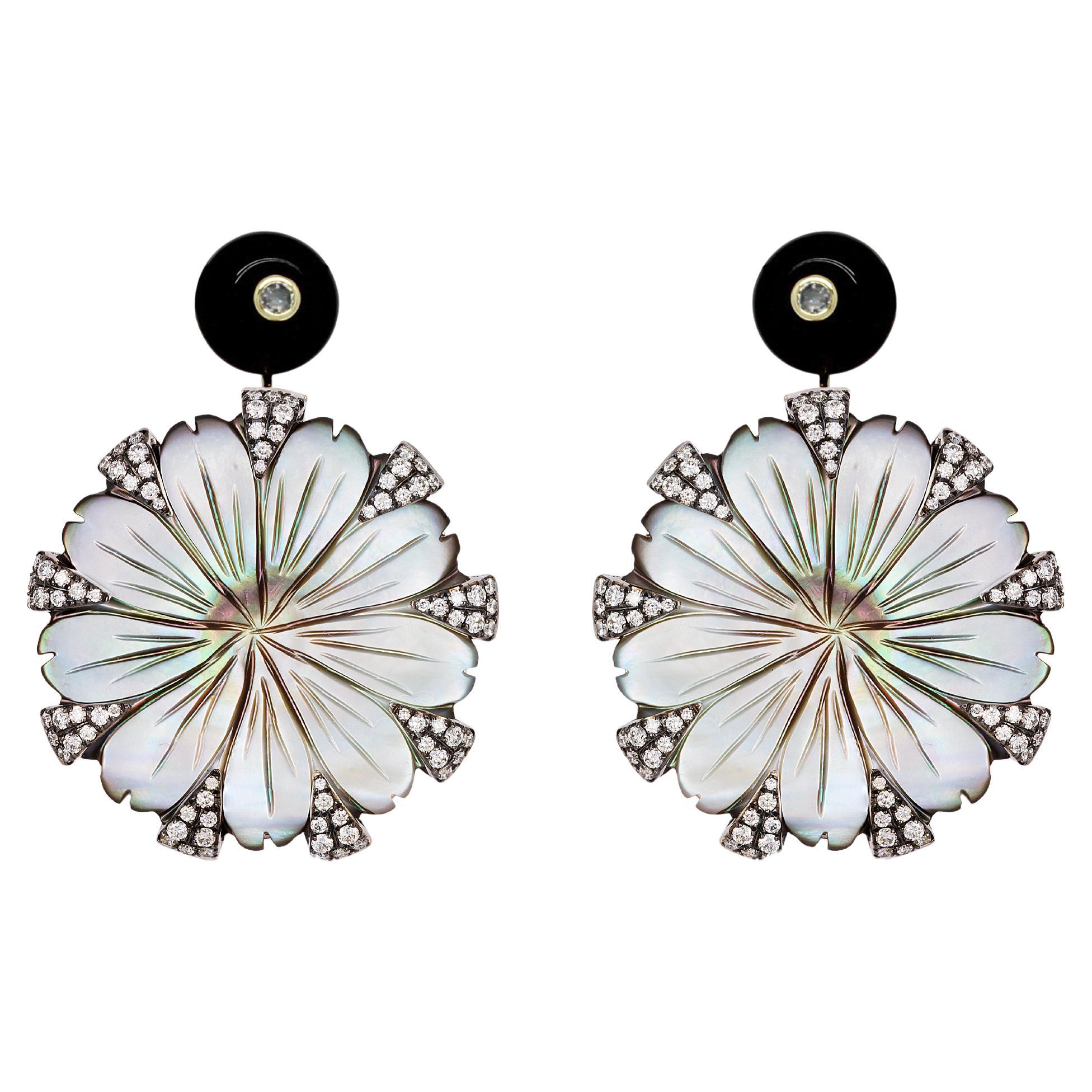 Goshwara Round Flower Earrings with Diamonds For Sale