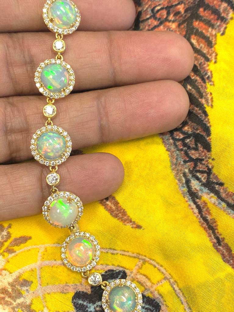 Contemporary Goshwara Round Opal Single Row with Diamonds Bracelet