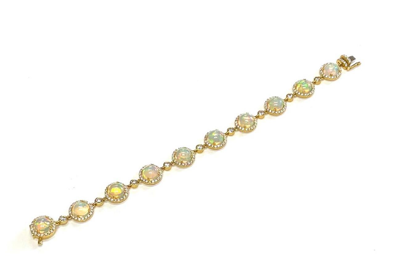 Goshwara Round Opal Single Row with Diamonds Bracelet 2