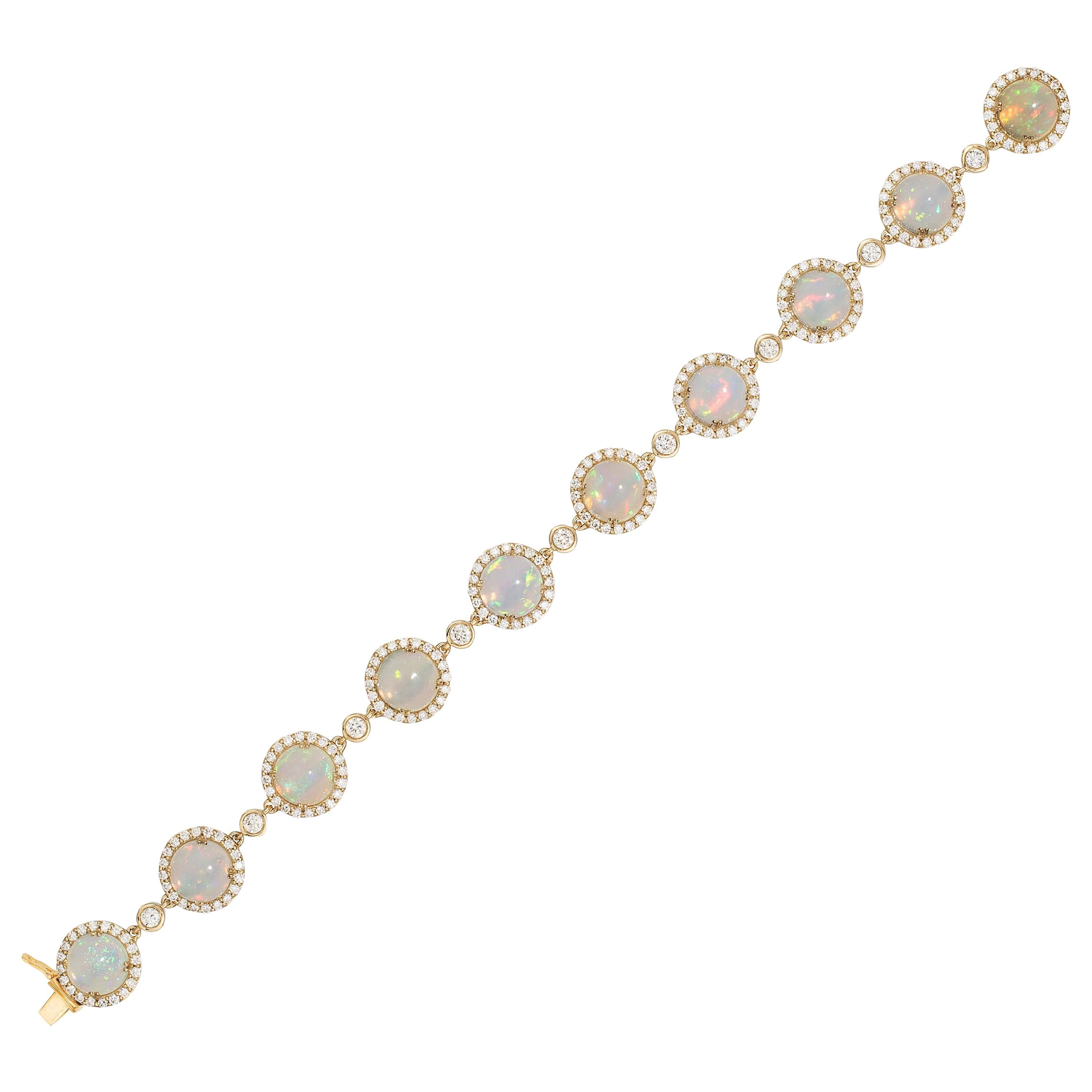 Goshwara Round Opal Single Row with Diamonds Bracelet