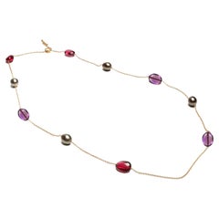Goshwara Rubelite, Amethyst, Grey Tahitian Pearl Chain Necklace