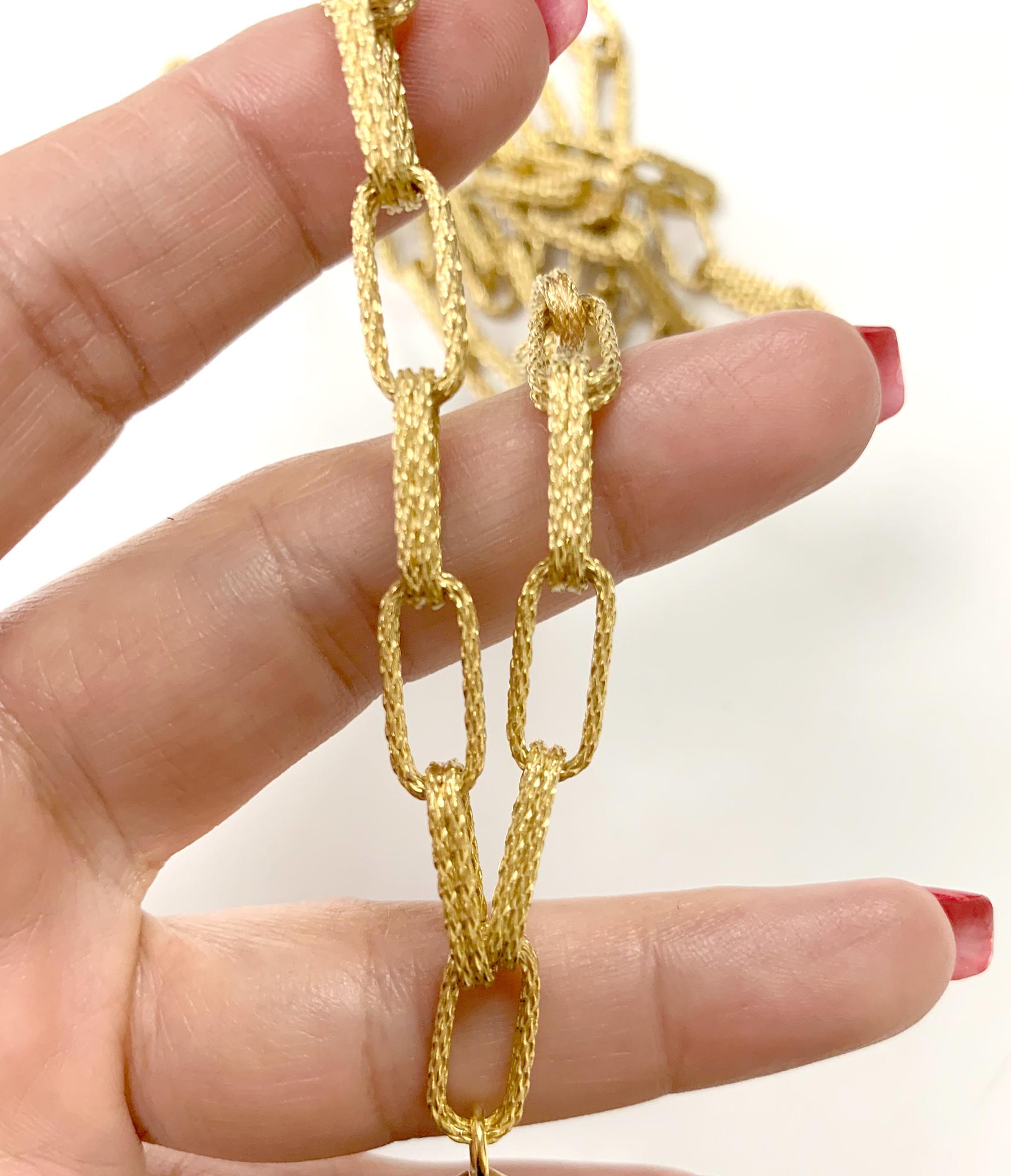 Briolette Cut Goshwara Rubelite Briolette with Textured Chain Necklace For Sale