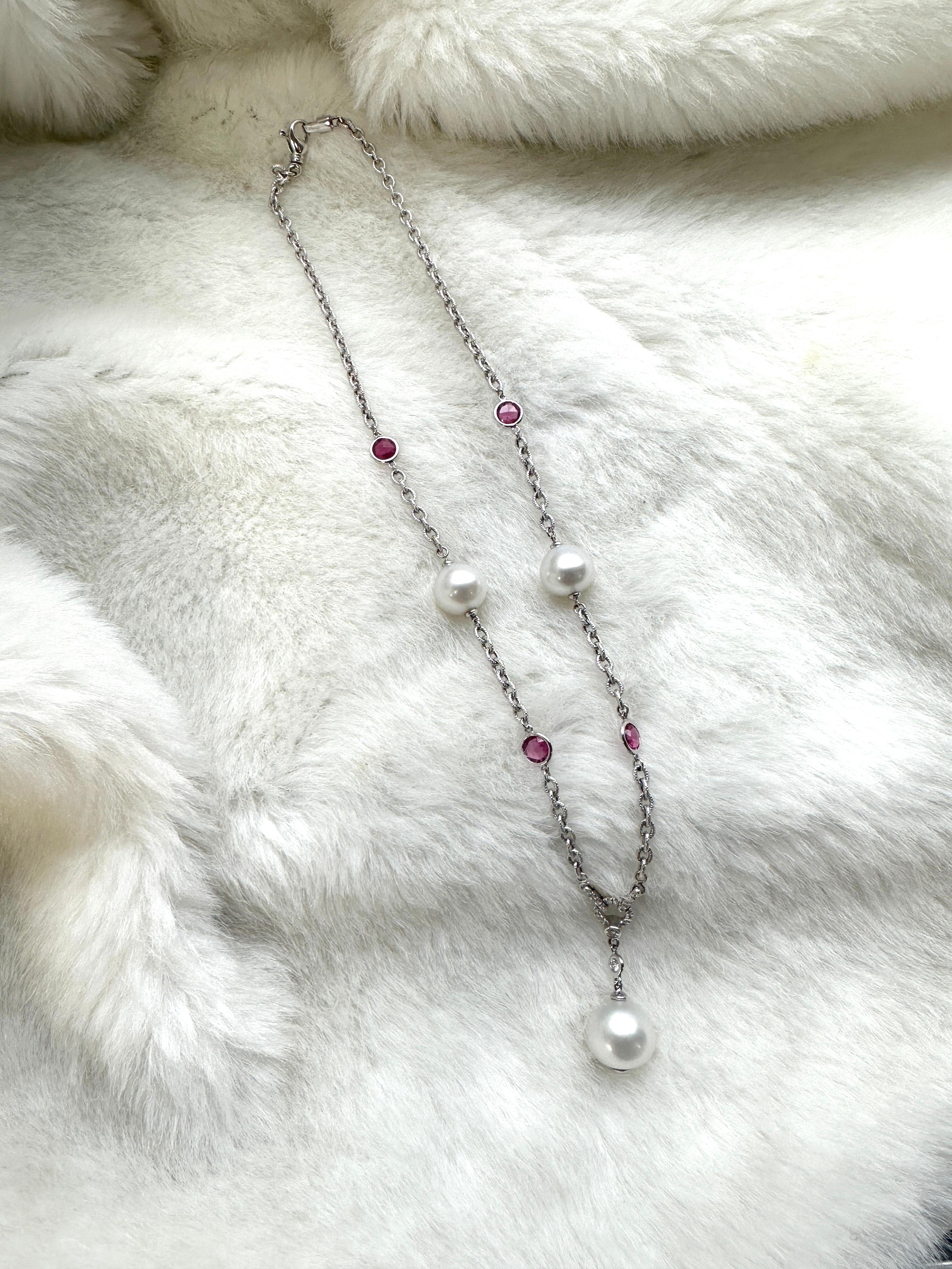 Goshwara Rubelite Dark Tumble and White South Sea Pearl Drop Necklace For Sale 1