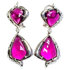 Goshwara Rubelite Fancy Cabs with Diamonds Earrings 