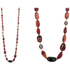 Halskette mit grauen Perlen und Diamanten vonshwara Rubelit, Multi-Turmalin