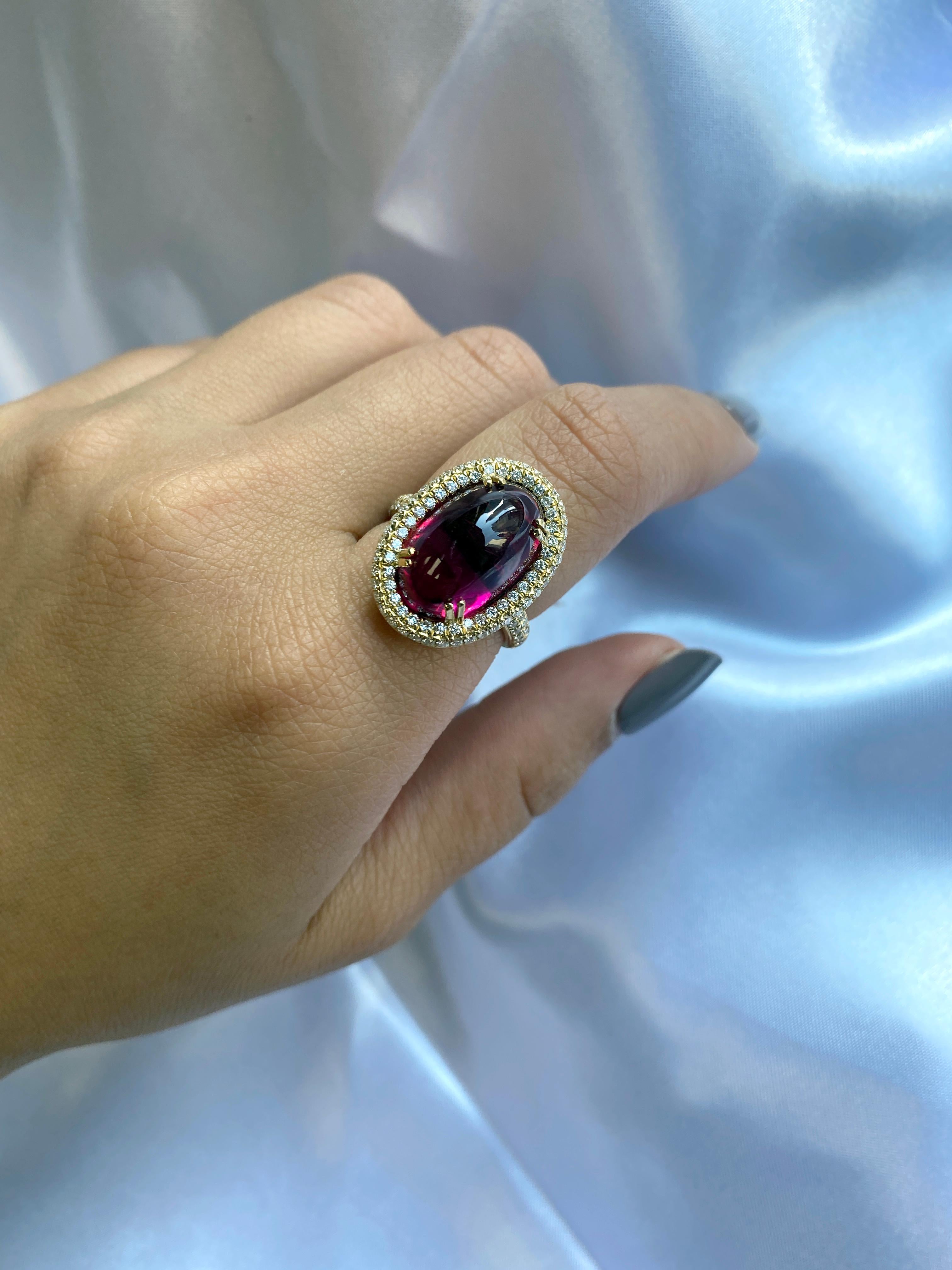 Oval Cut Goshwara Rubelite with Diamonds Cocktail Ring For Sale