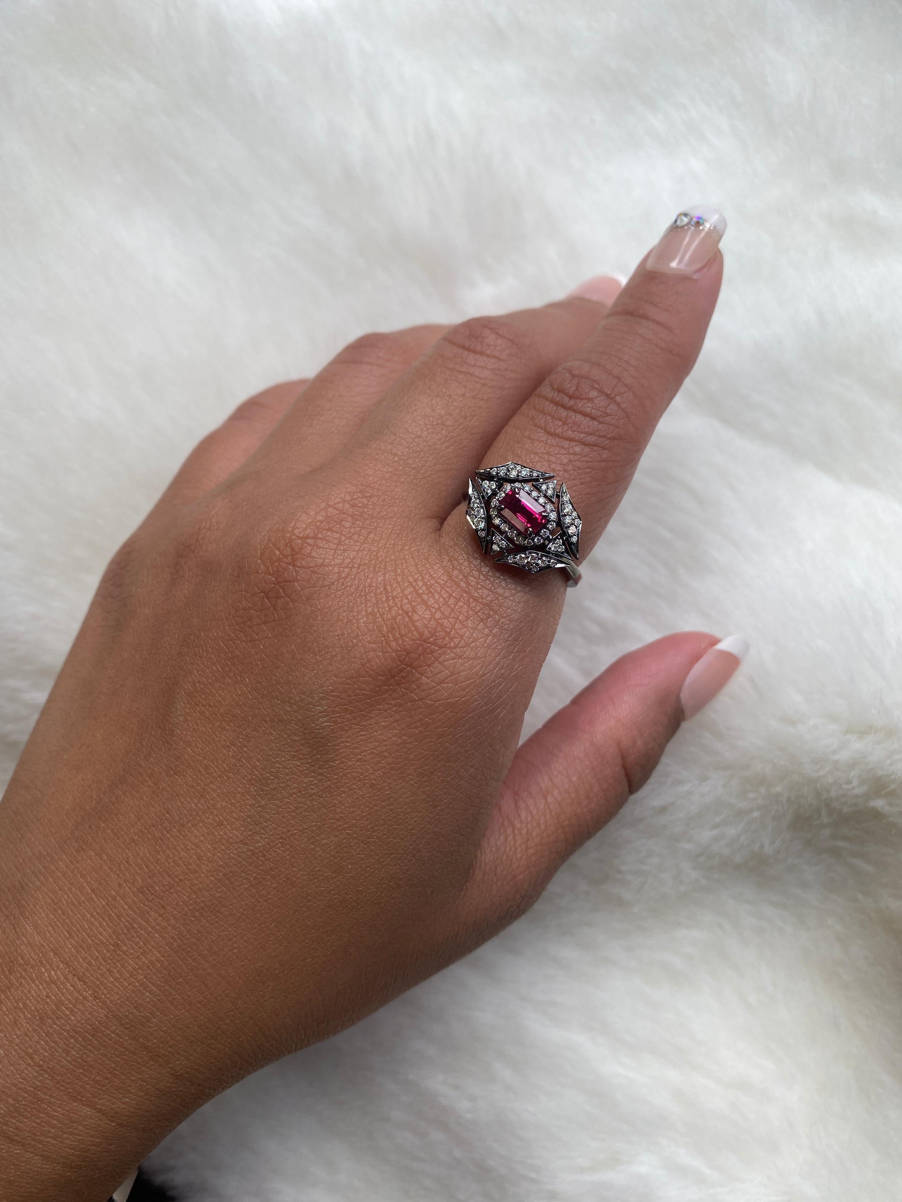 Contemporary Goshwara Ruby and Diamond Web Ring