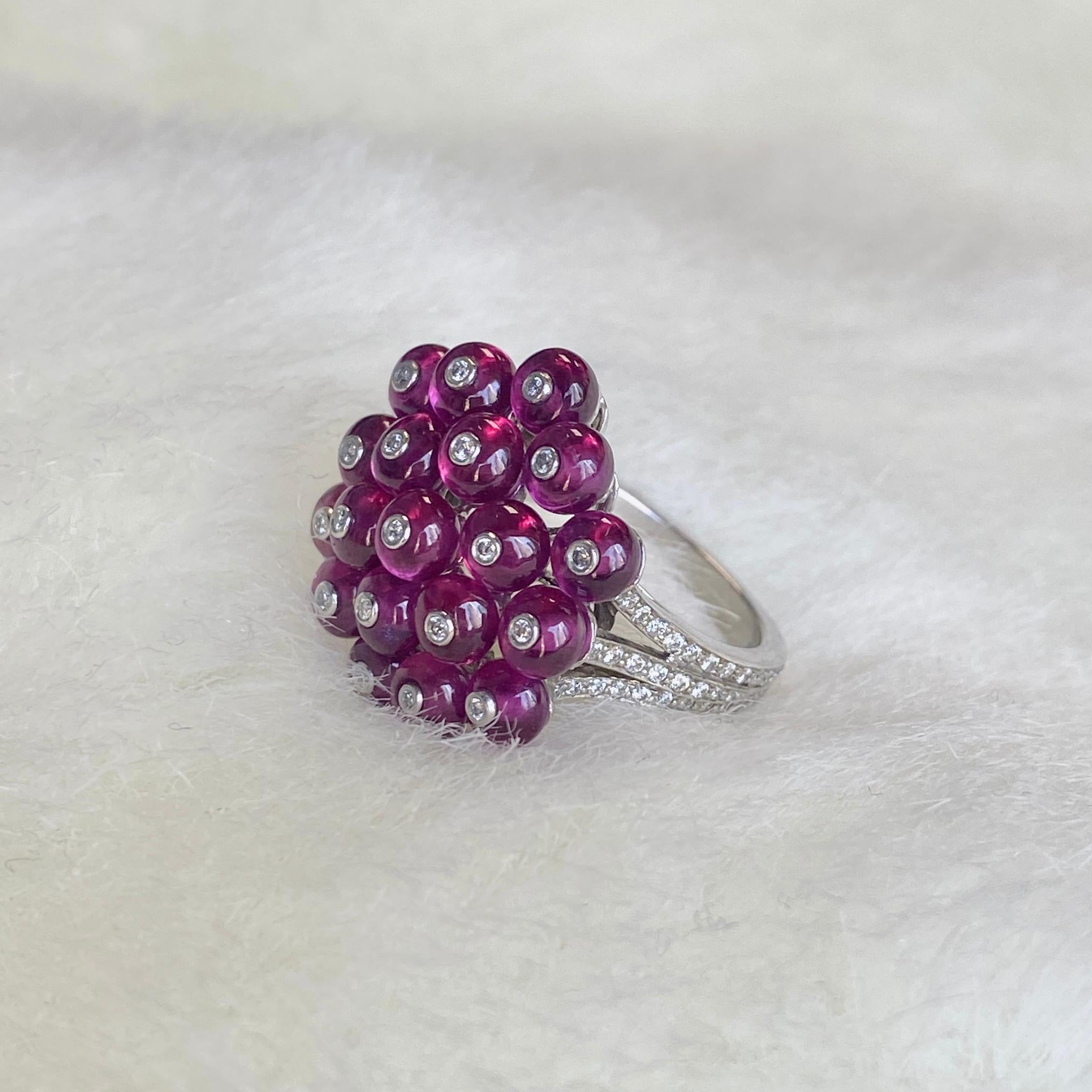 Goshwara Ruby Bead With Diamonds Cluster Cocktail Ring For Sale 3