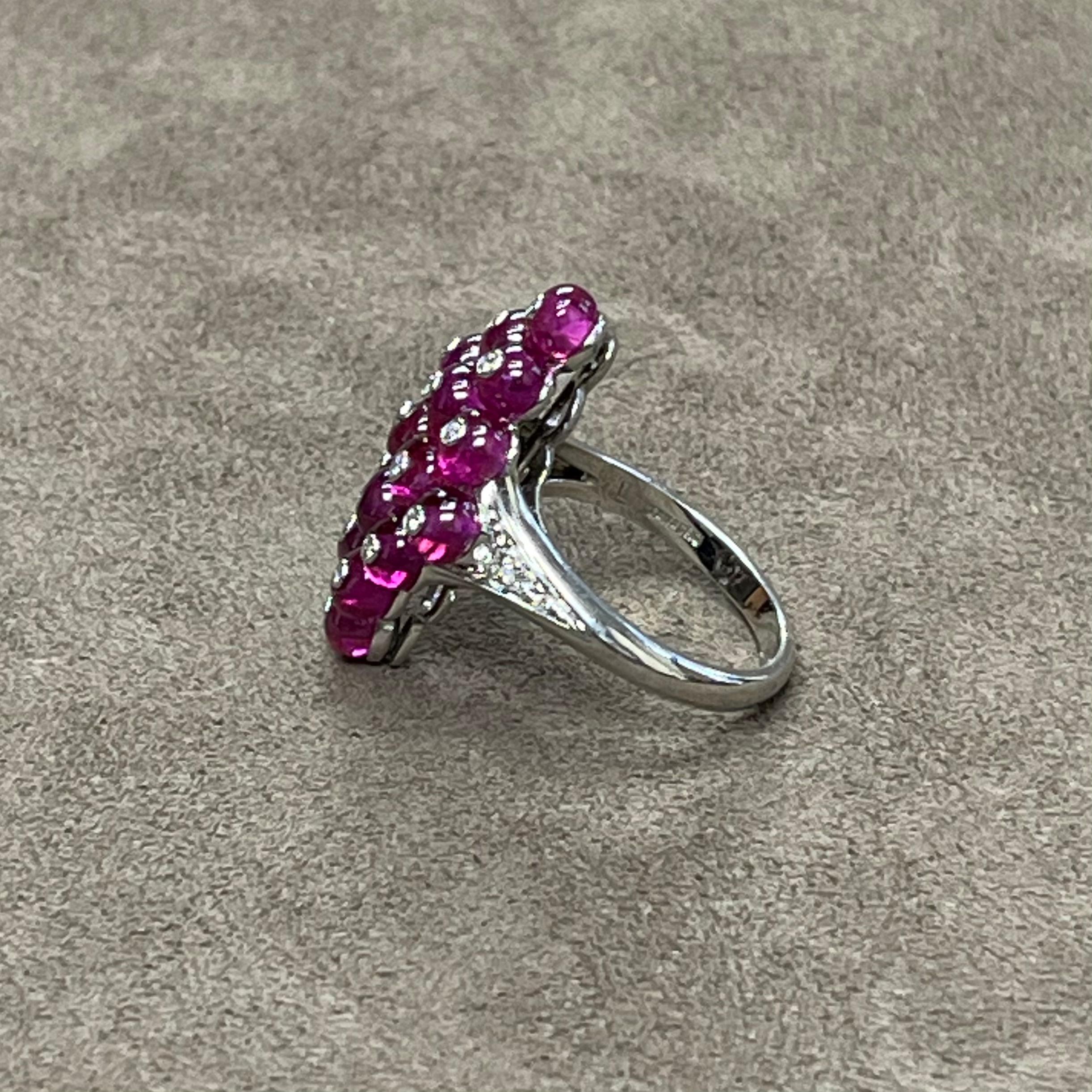 Kite Shaped Ruby & Diamond Bead Ring in Platinum, from 'G-One' Collection

Approx. Wt: 8.05 Carats (Ruby)

Diamonds: G-H / VS, Approx Wt: 0.17 Carats 