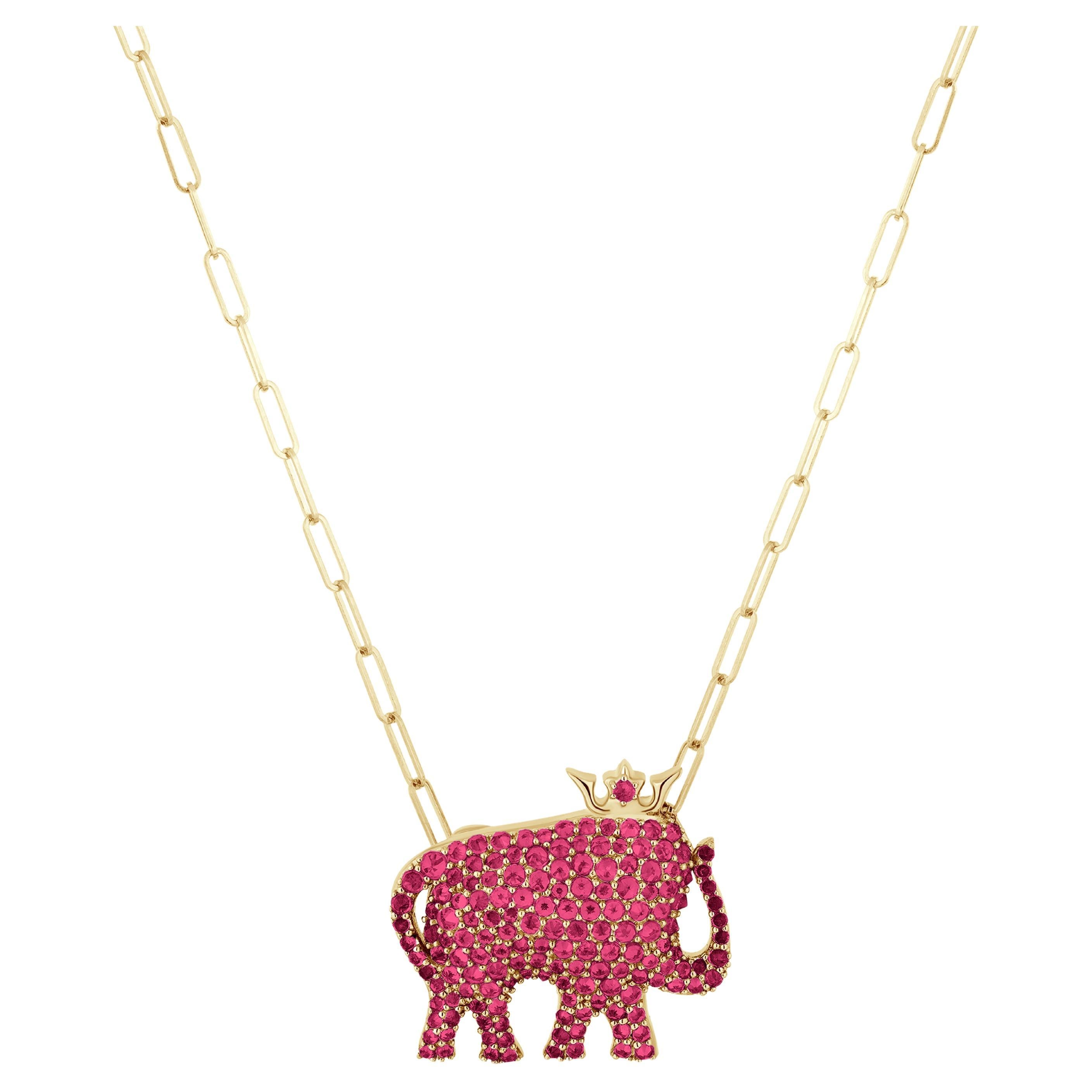 Goshwara Ruby Elephant Shape Pendant For Sale