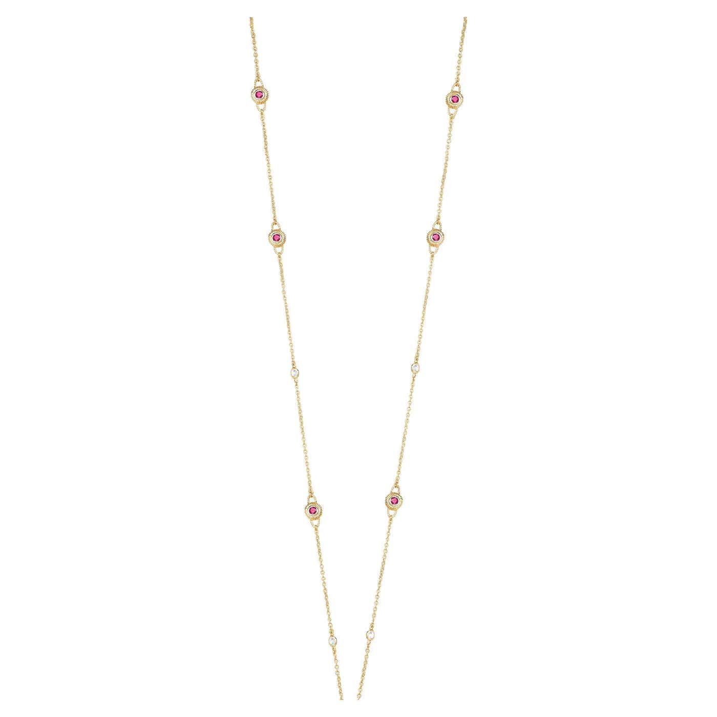 Goshwara Ruby Rondelle with Diamonds Chain Necklace For Sale at 1stDibs