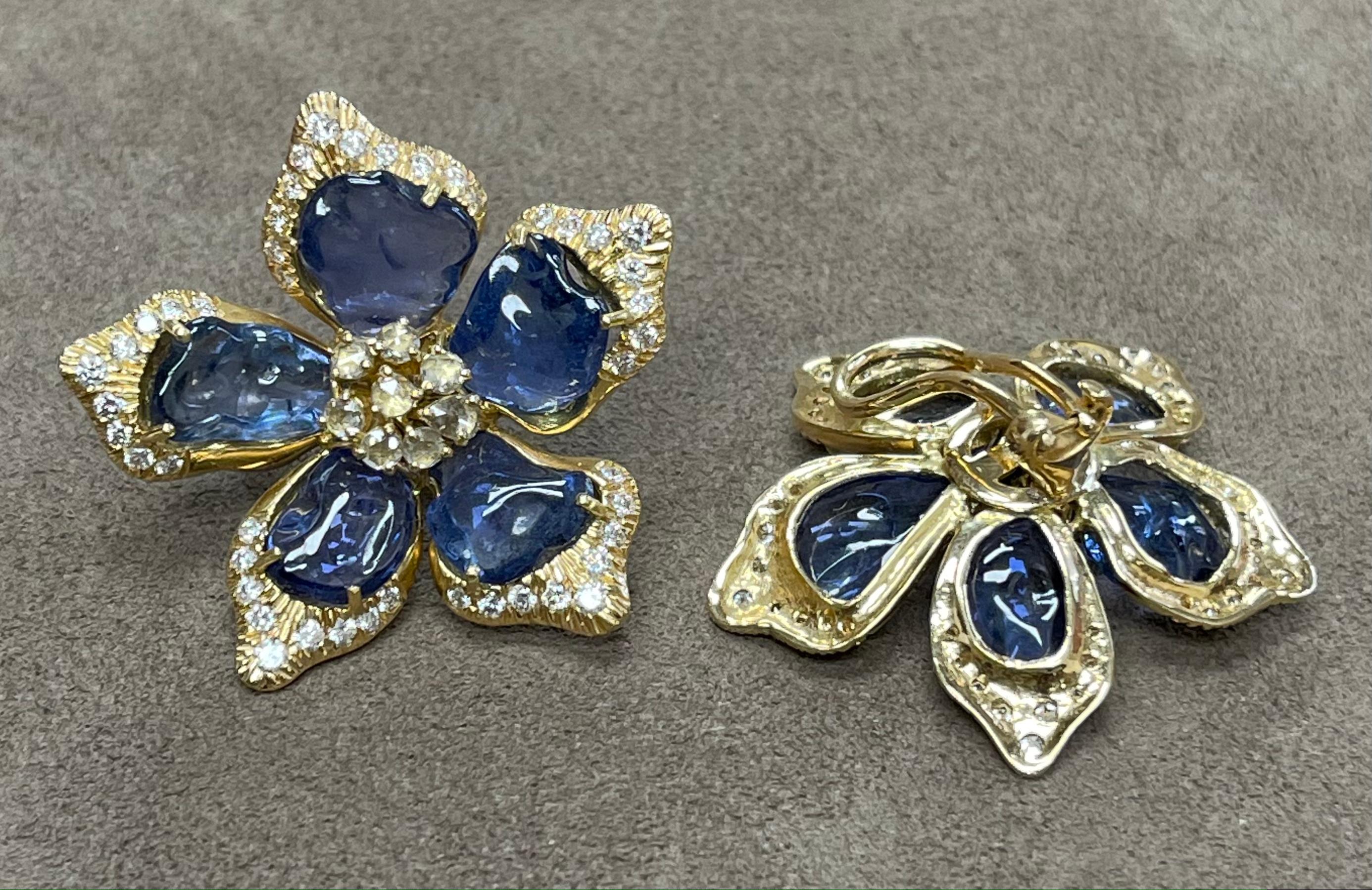 Goshwara Sapphire and Diamond Flower Earrings For Sale 4
