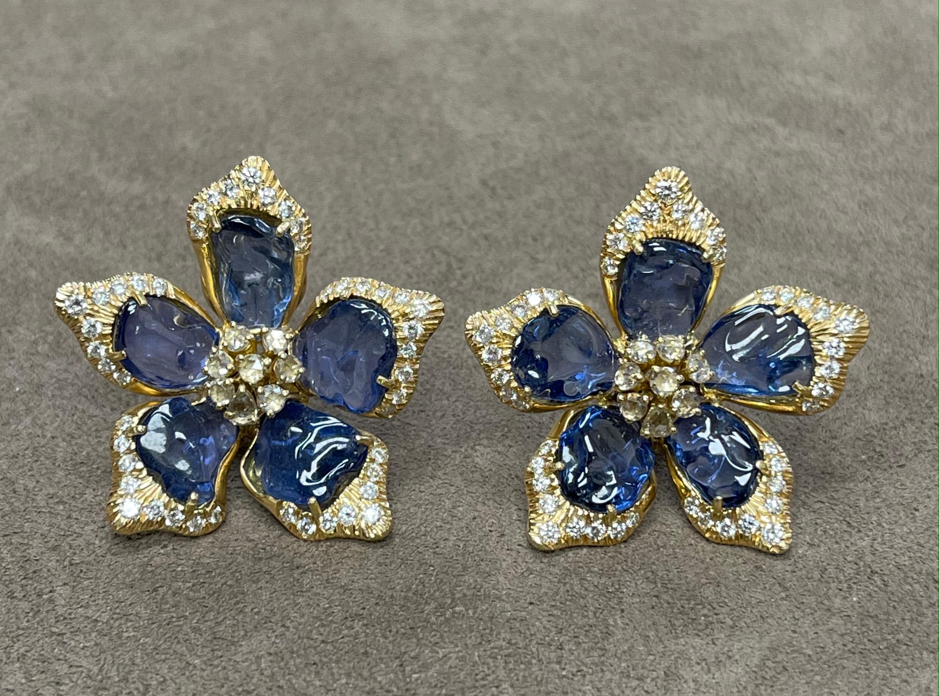 Goshwara Sapphire and Diamond Flower Earrings For Sale 6