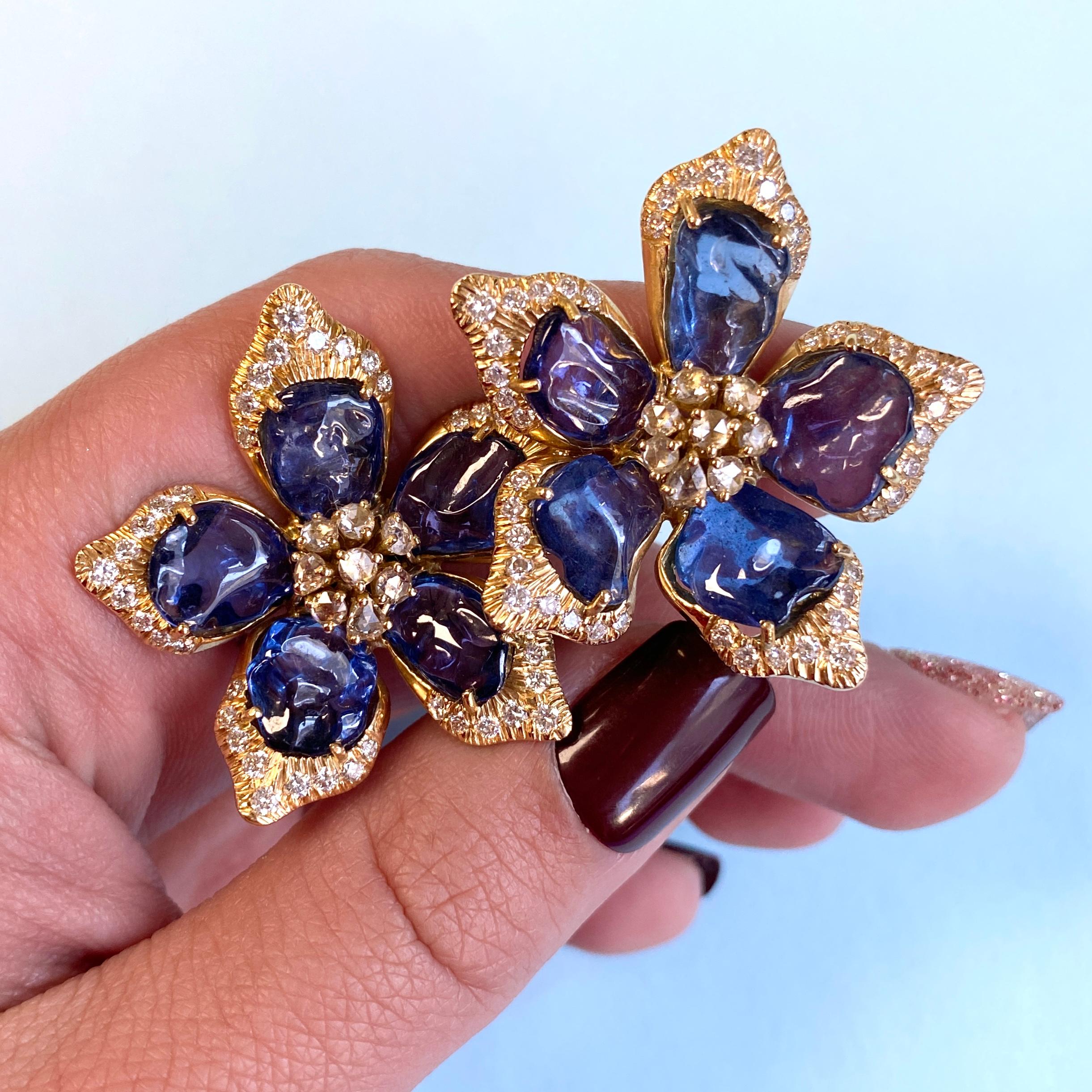 Goshwara Sapphire and Diamond Flower Earrings For Sale 7