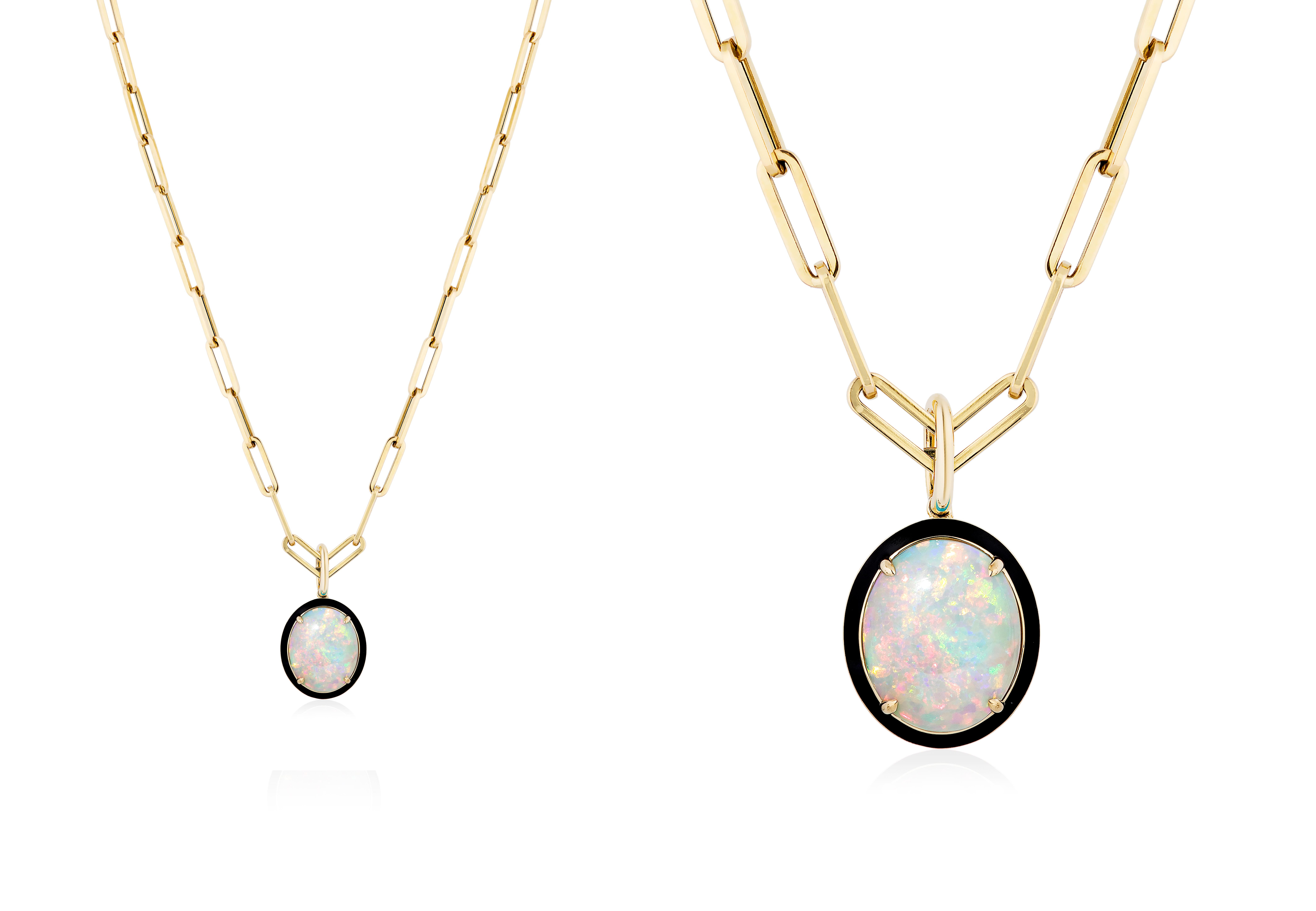 This small cabochon pendant is an Impeccable and unique combination of Opal with Black Enamel. Set in 18K Yellow Gold, from our ‘G-One Collection. If you want to make a statement, this is the perfect piece to do it!

* Stone size: 17 x 12 mm
*