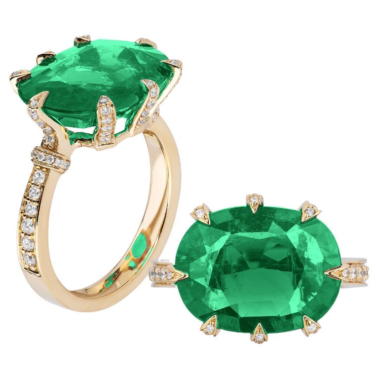 Goshwara Small Oval Emerald with Diamonds Ring  For Sale