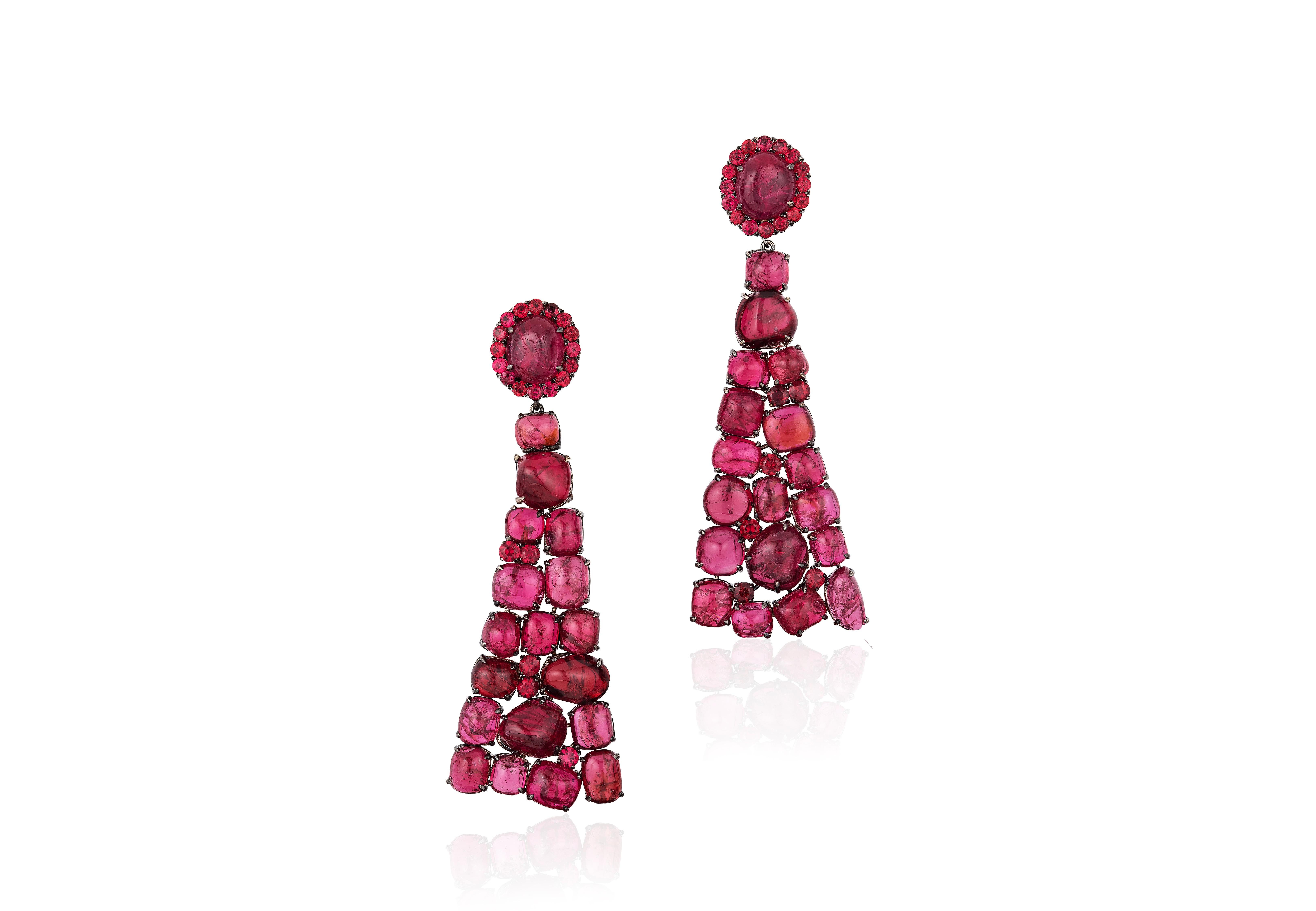 Mixed Cut Goshwara Spinel Long Earrings