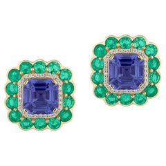 Goshwara Tanzanite and Emerald Stud Earrings with Diamonds