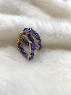 Goshwara Tanzanite Emerald Cut Heart Shape Hoop with Diamonds Earrings