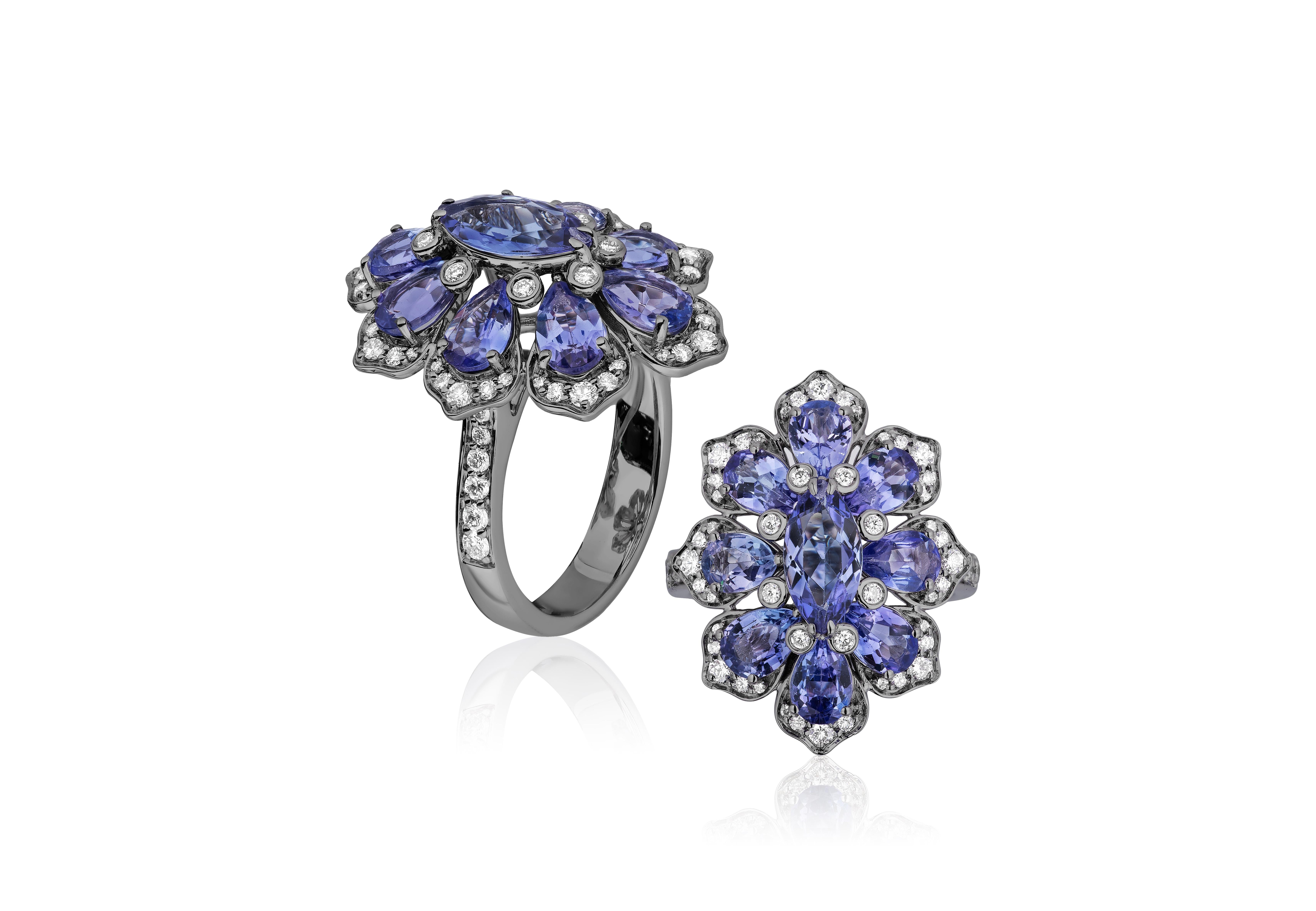 This is a magnificent Tanzanite Ring with Diamonds in 18K White Gold with Rhodium, from our 'G-One' Collection. A unique piece that will make you stand out.

* Gemstone: 100% Earth Mined 
* Approx. gemstone Weight: 3.89 Carats (Tanzanite)

* 100%