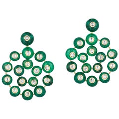 Goshwara Tiny Emerald Beads with Rose Cut Diamonds Earrings Goshwara Tiny Emerald Beads with Rose Cut Diamonds Earrings