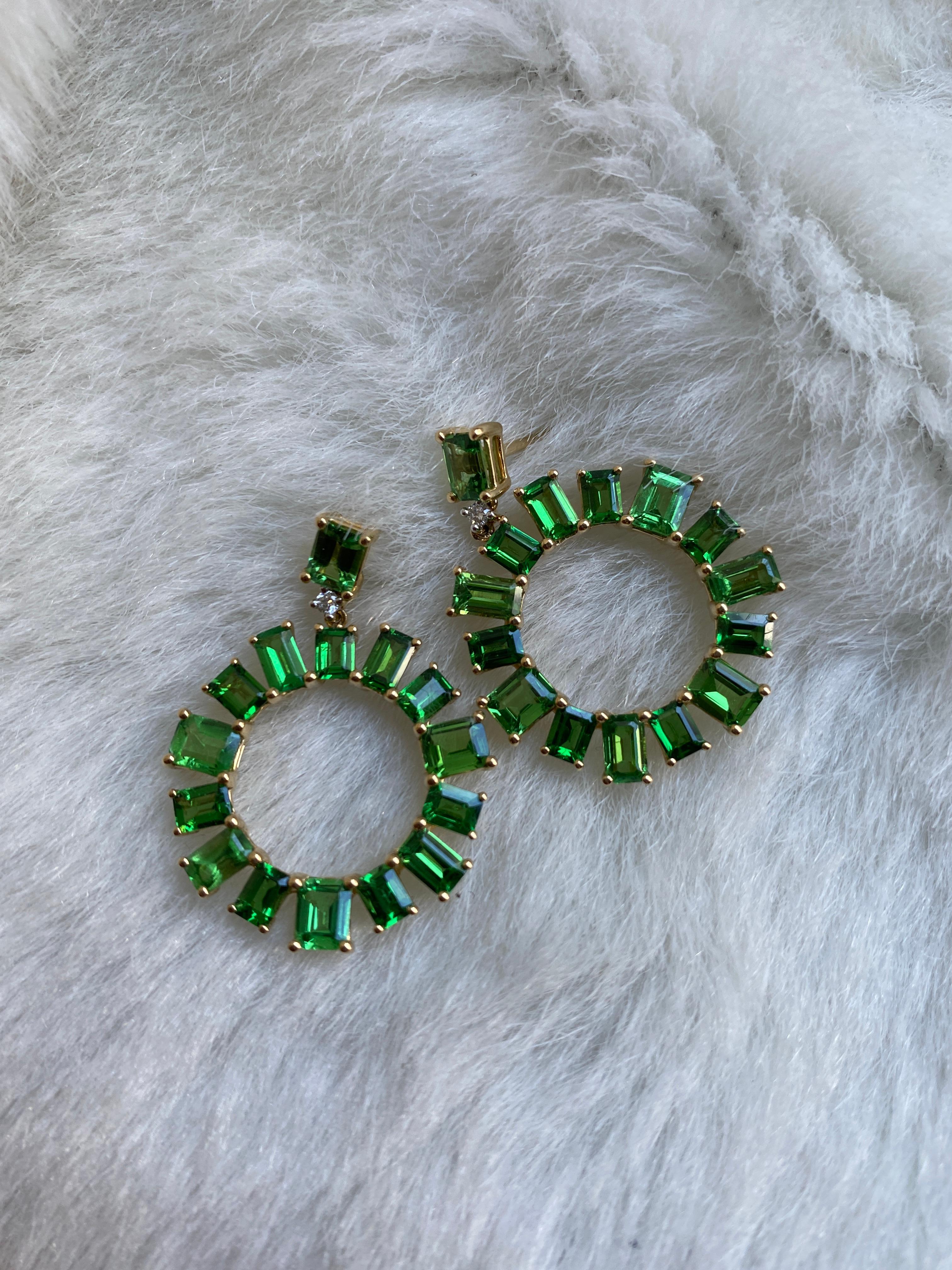 Emerald Cut Goshwara Tsavorite with Diamonds Earrings  For Sale